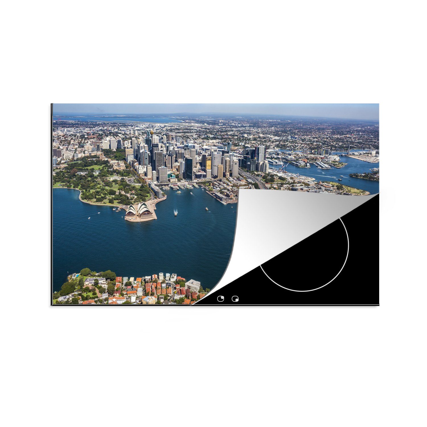 Harbour Bridge der küche, tlg), Sydney von Vinyl, die Ceranfeldabdeckung Luftaufnahme Australien, Schutz cm, 81x52 Induktionskochfeld in MuchoWow Herdblende-/Abdeckplatte für (1 Sydney und