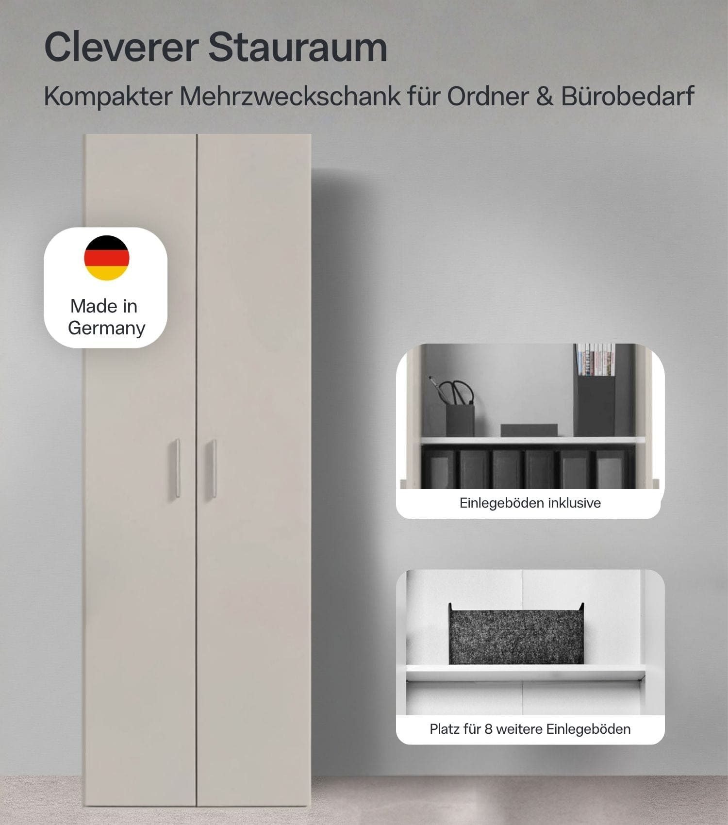 mokebo Mehrzweckschrank Der Lange (60x180 cm, mit 4 Einlegeböden) Made in Germany, Aktenschrank, Flurschrank, Schuhschrank in Beige – Bild 2 von 5