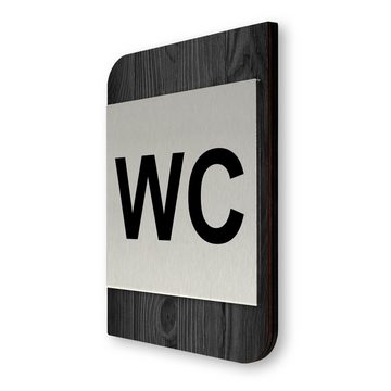 Kreative Feder Hinweisschild "WC" - modernes Business-Schild aus Holz und Alu, für Innenräume; ideal für Büro, Schule, Universität