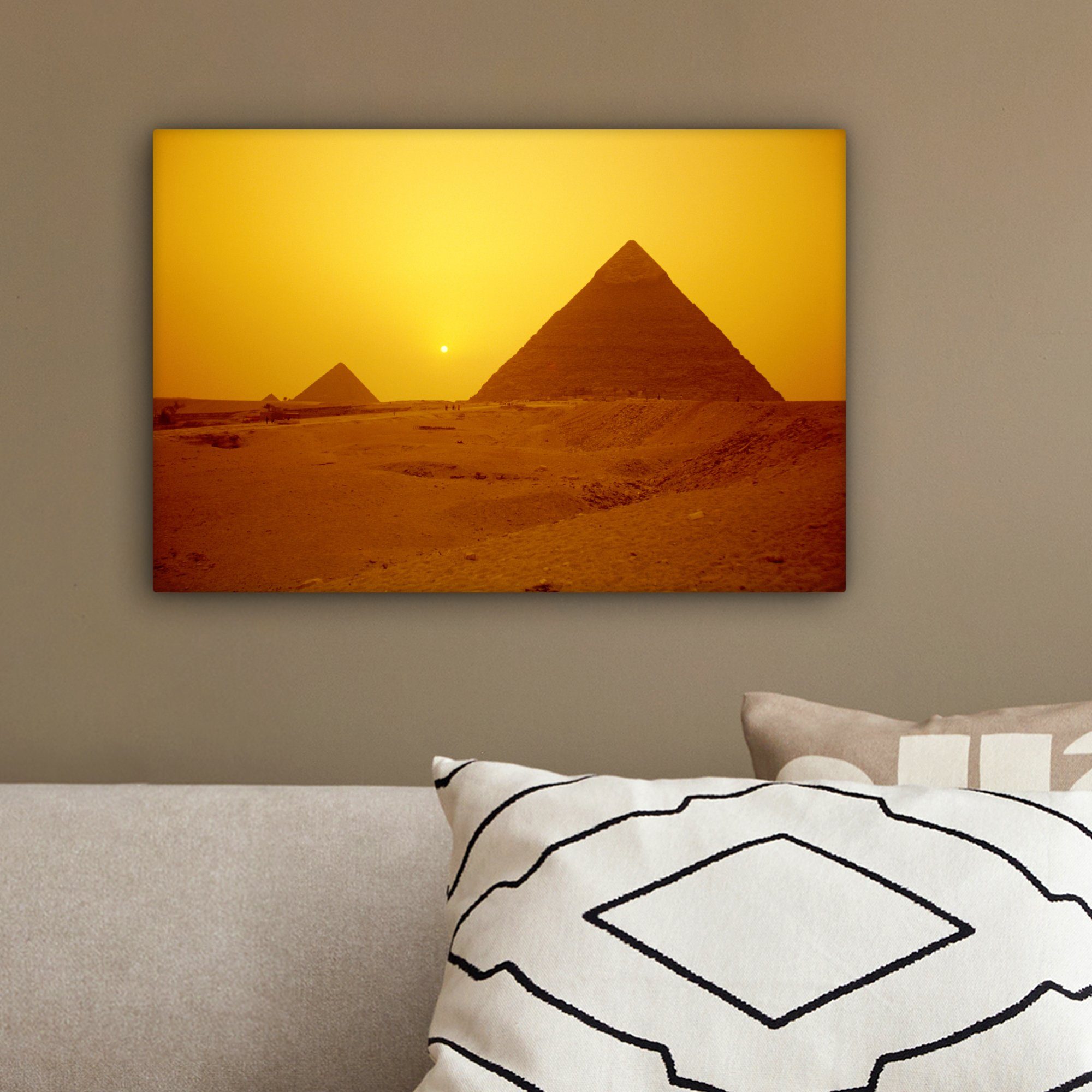 OneMillionCanvasses® cm über den Sonnenuntergang Wanddeko, Pyramiden, (1 Leinwandbild 30x20 Aufhängefertig, Wandbild St), Leinwandbilder,