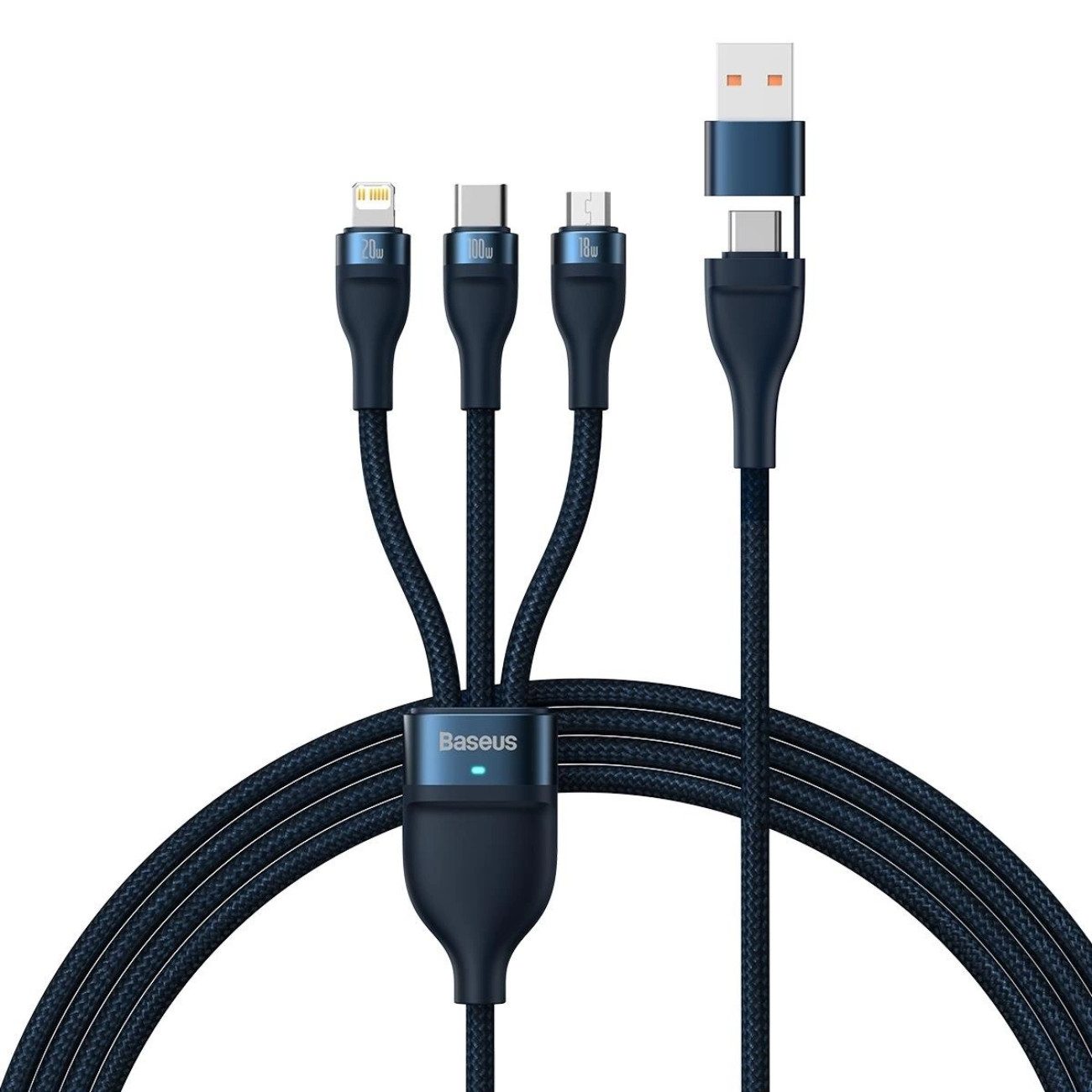 Baseus Flash Series USB-Kabel, USB-C / USB-A auf USB-C / Lightning / Micro-USB (120 cm), 3-in-1, 100 W, 1,2 m, Nylon, Aluminium