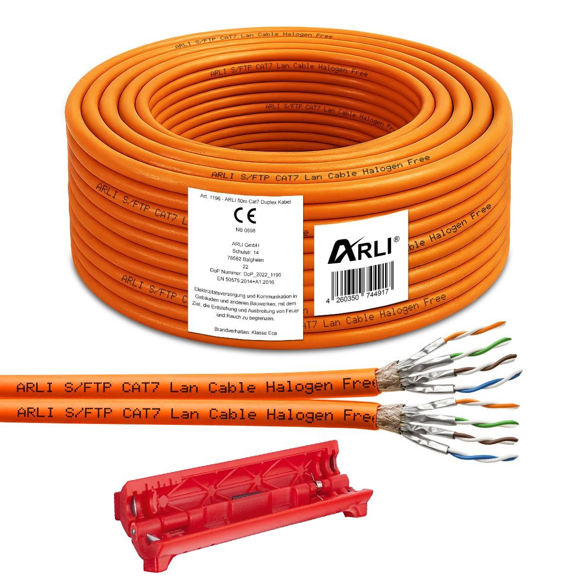 ARLI Installationskabel, (5000 cm), Cat7 Verlegekabel Duplex Netzwerkkabel