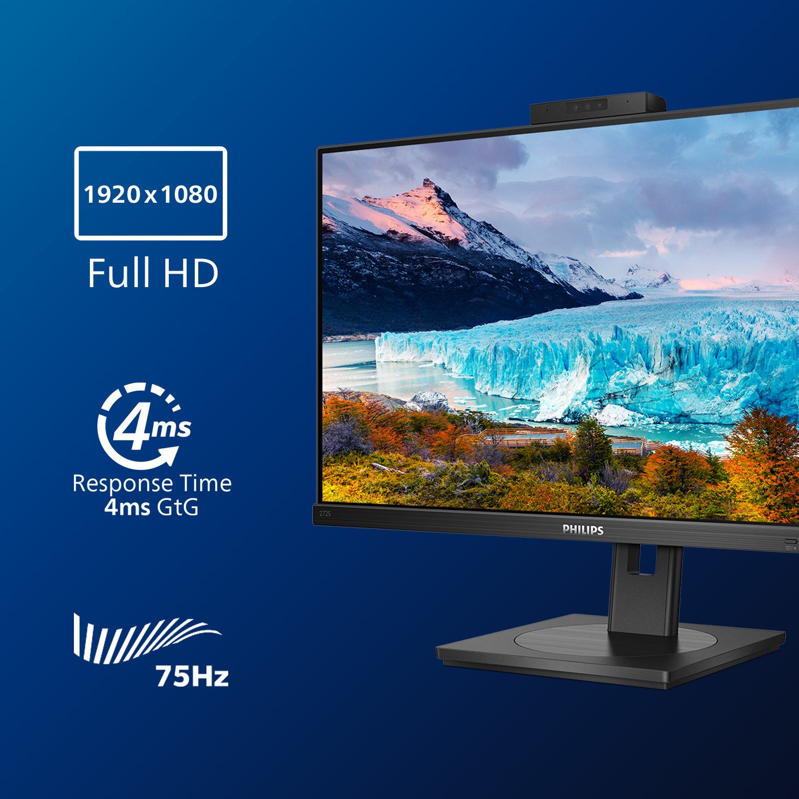 Philips S-line 272S1MH - LED - 68.6 cm (27) - 1920 x 1080 Full HD (1080p) @ 7 TFT-Monitor (1920 x 1080 px, Full HD, 4 ms Reaktionszeit, 75 Hz, IPS, Eingebautes Mikrofon, Kamera, Lautsprecher, HDCP, Höhenverstellbar)