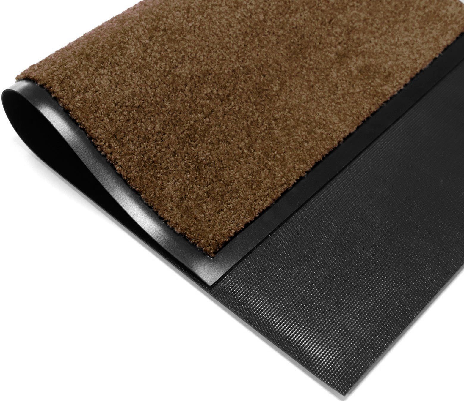 Fußmatte Schmutzfangmatte CLEAN waschbar rechteckig, Höhe: Uni-Farben, Schmutzfangmatte, UV-beständig, braun Textil, Primaflor-Ideen PRO, in 8 mm