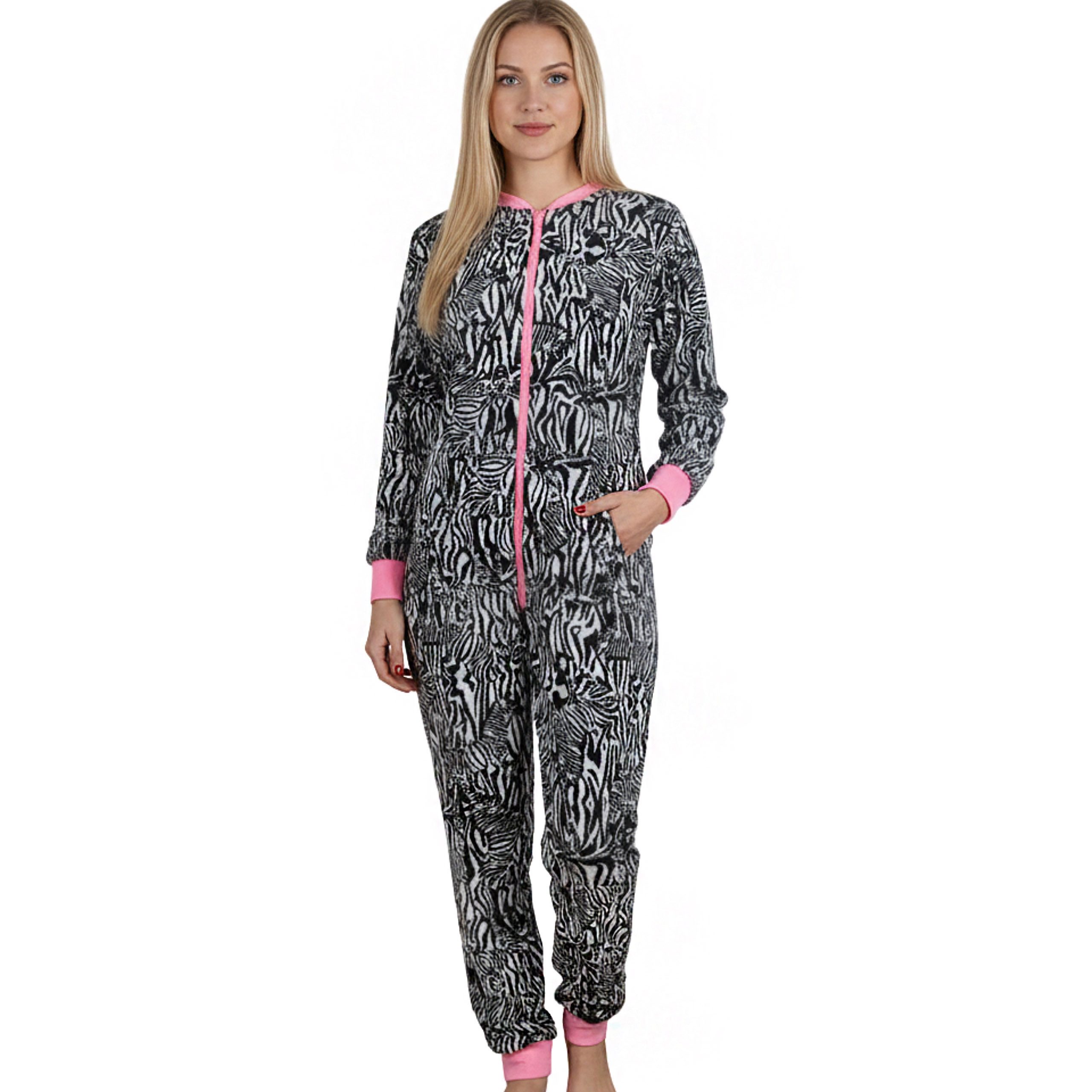 Sarcia.eu Pyjama EINTEILIGER Damenpyjama ZEBRA, WARMER Onesie mit Streifenmuster, S