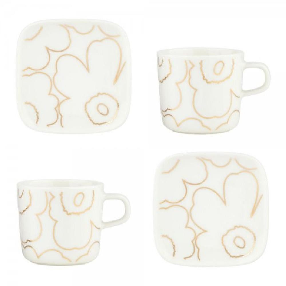 Marimekko Geschirr-Set Geschirr-Set Oiva Unikko Piirto White Gold (4-teilig)