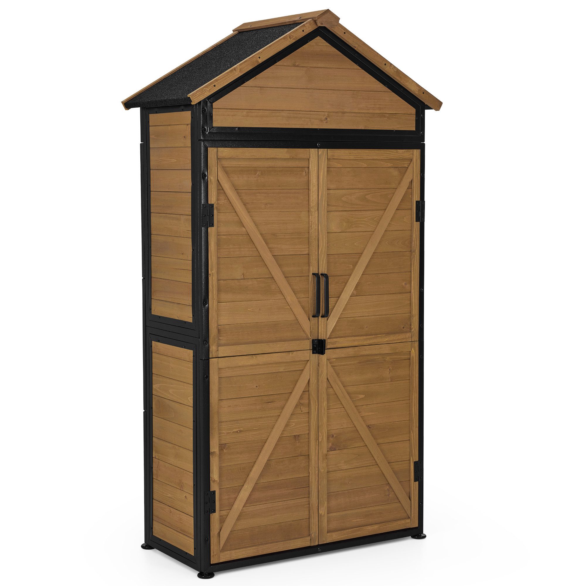 MCombo Gerätehaus M MCombo Gartenschrank Gartenhaus Outdoor Holz, 45×90×165 cm, 2736, Geräteschuppen mit 2 Bewegliche Regale, Metallrahmen, Asphaltdach