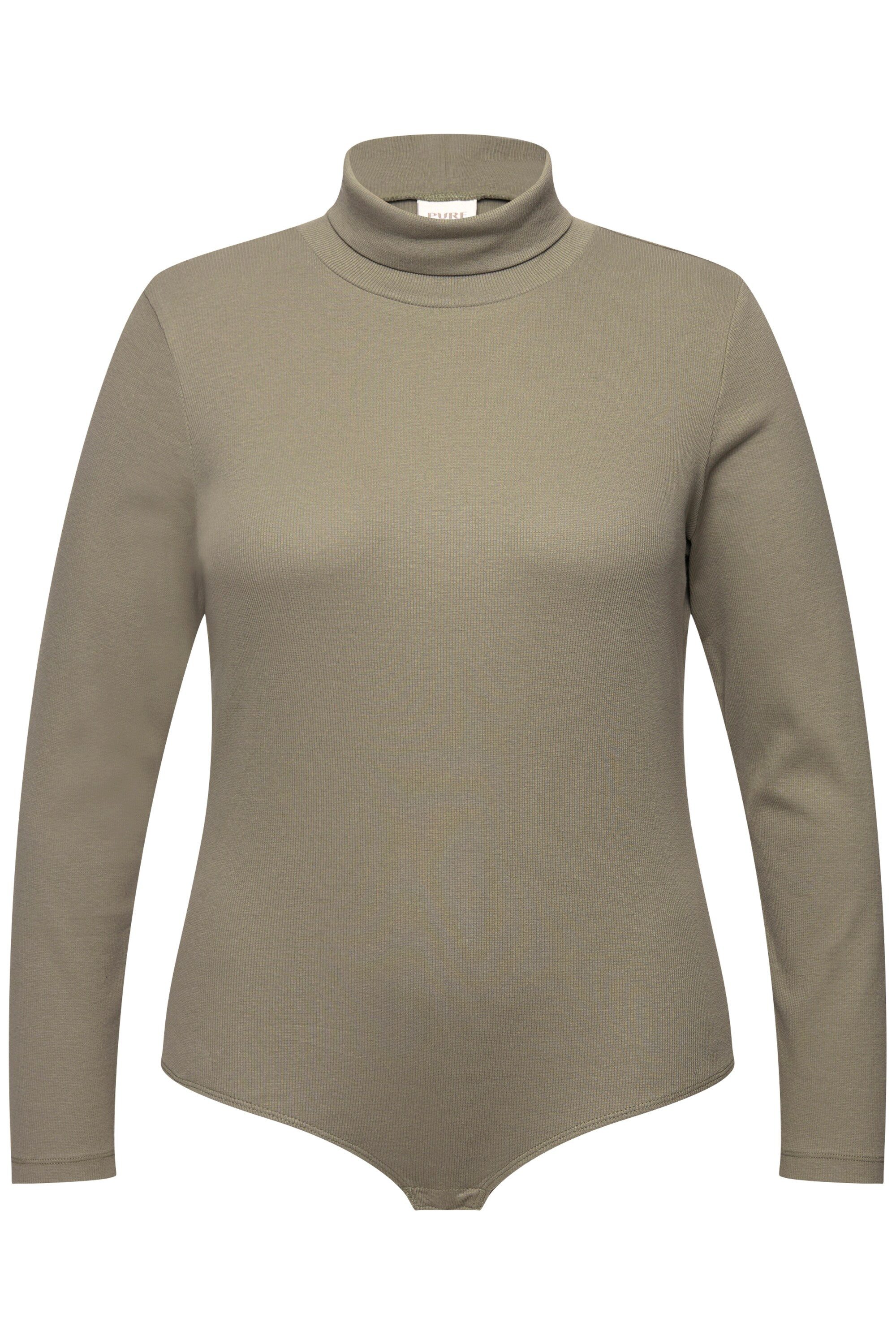 Ulla Popken Longsleeve Body Rippjersey Stehkragen Langarm Biobaumwolle