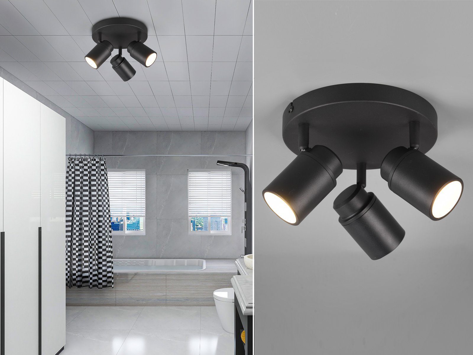 für matt Deckenstrahler, Decke, Warmweiß, Schwarz Gäste WC LED Badezimmer-lampen & Dimmfunktion, wechselbar, meineWunschleuchte Ø20cm Bad-lampen Treppenhaus, LED