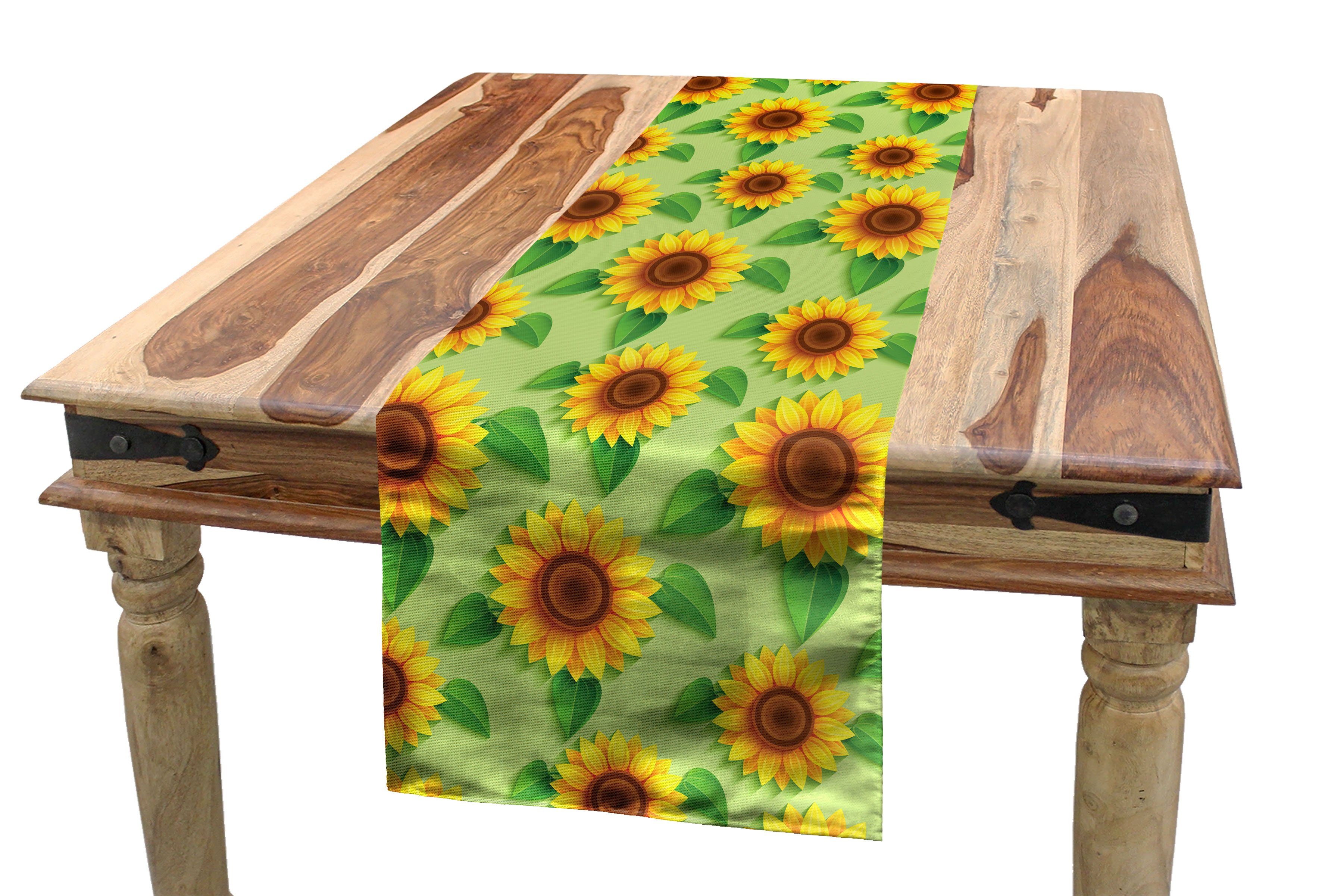 Abakuhaus Tischläufer Esszimmer Küche Rechteckiger Dekorativer Tischläufer, Floral Gelb Sommer-Sonnenblumen-Kunst