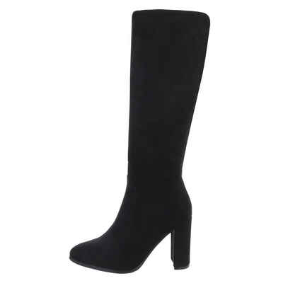 Ital-Design Damen Elegant Stiefel Blockabsatz High-Heel Stiefel in Schwarz