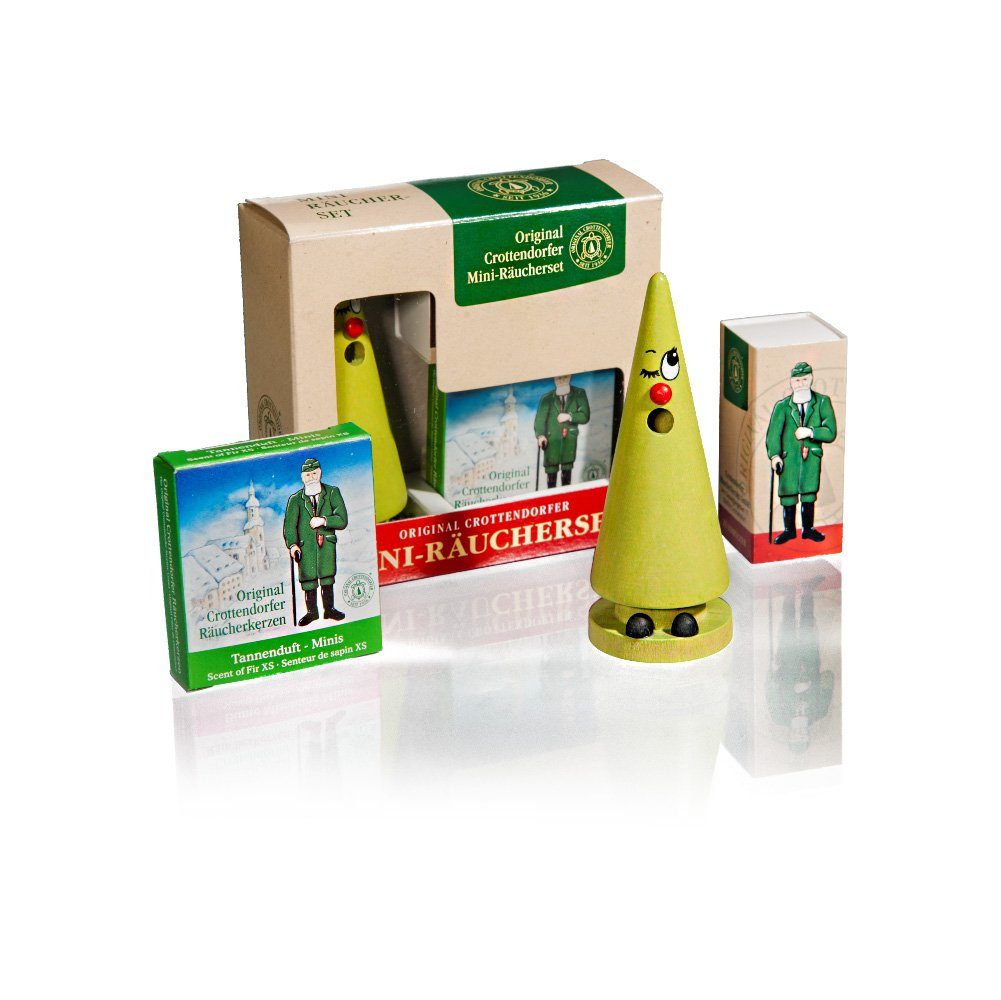 Crottendorfer Räuchermännchen 2071-1, Ziegenbein Wilma Waldmoos Geschenkset, inkl. Mini Räucherkerzen und Streichhölzer, Made in Germany