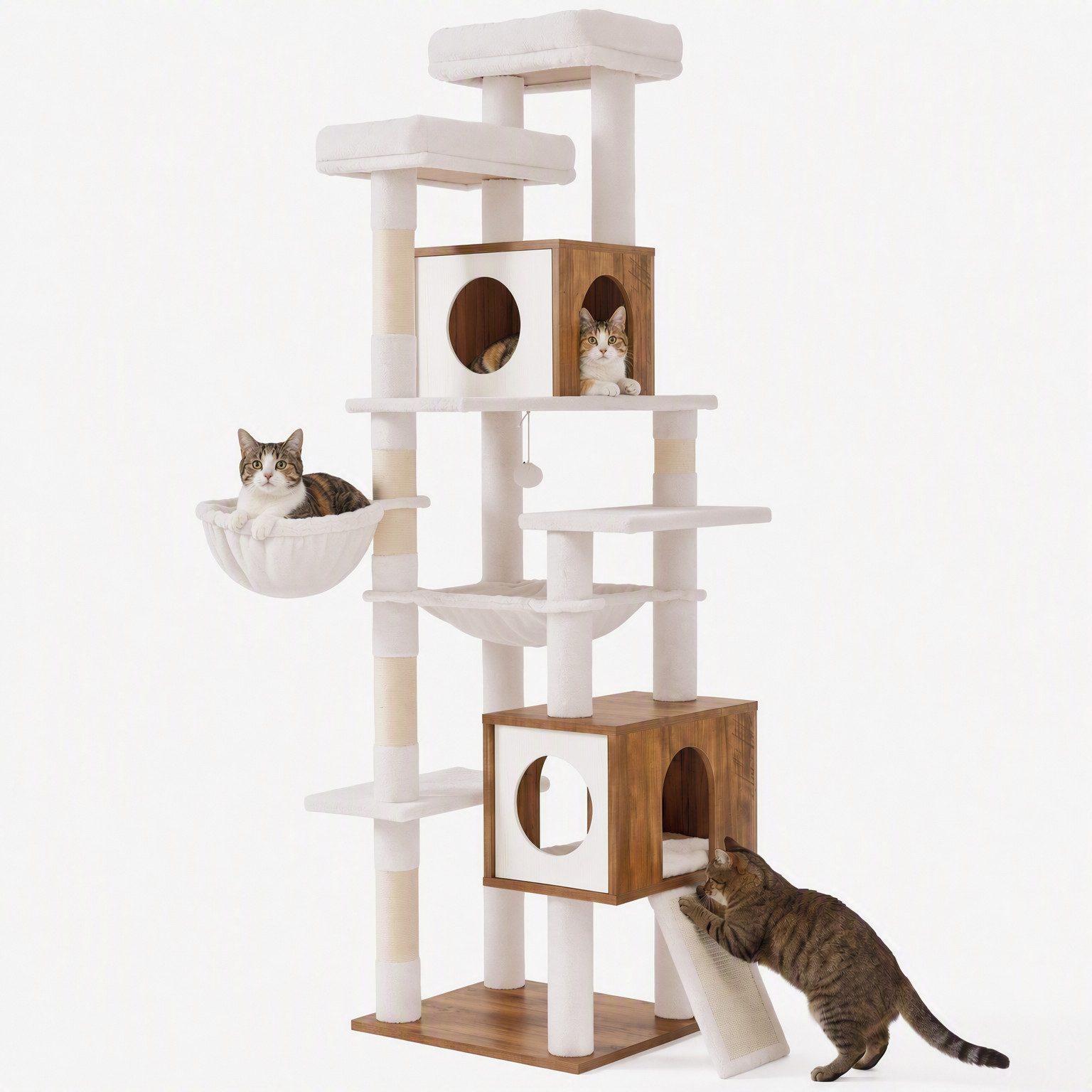 FEANDREA Kratzbaum Großer Kratzbaum Katzenbaum Holzoptik, 8 Ebenen mit 2 Katzenhöhlen für Indoor und Sisalstamm