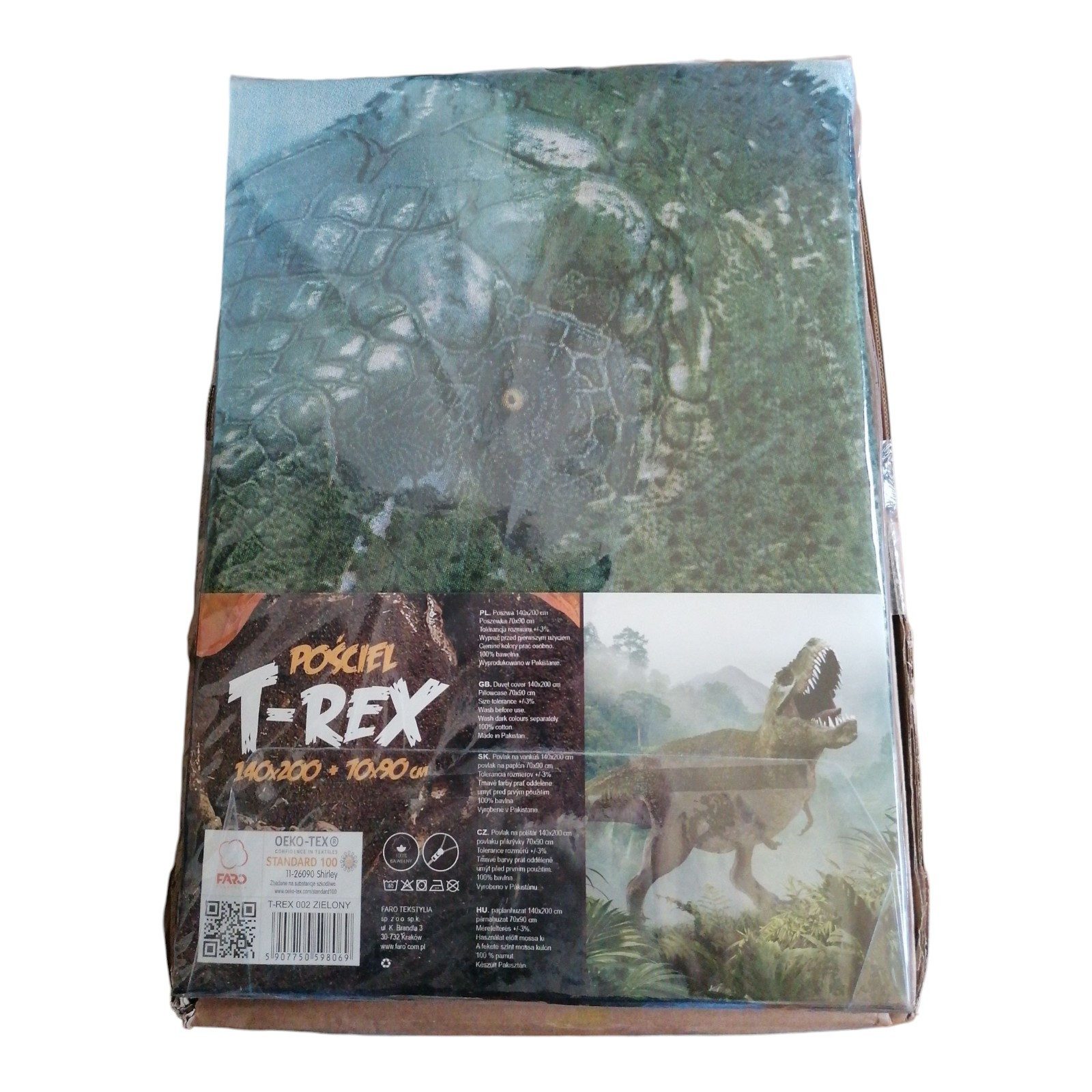 Faro Bettwäsche FARO Kinder-Bettwäsche „T-Rex“ 140x200 + 70x90, 100 % Baumwolle, Reißv, Baumwolle