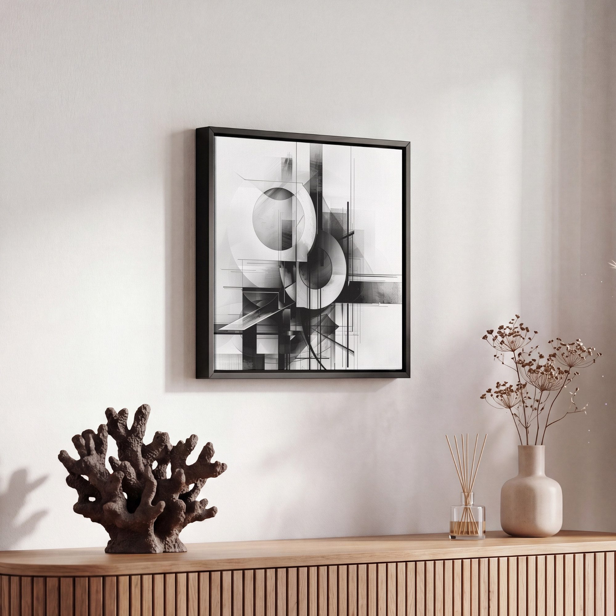 OneMillionCanvasses® Leinwandbild mit Rahmen - Abstrakt - Kunst - Modern - Schwarz und weiß, Fotodruck (1 St), Leinwand Bilder Klein, Wand Dekoration Aesthetic  – Bild 5 von 5