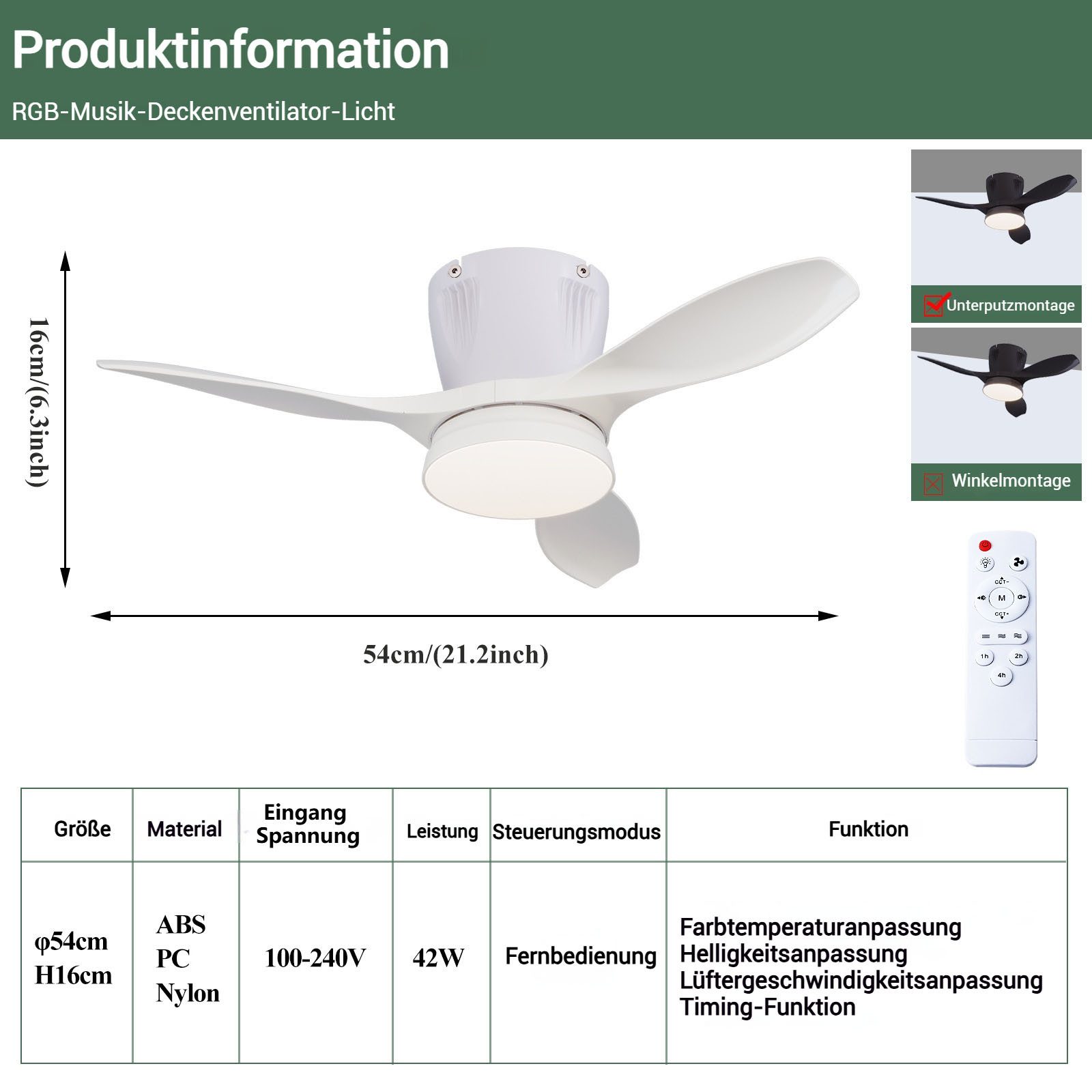 PRIISF Deckenleuchte 42W Deckenventilator mit Beleuchtung LED Deckenlampe L günstig online kaufen