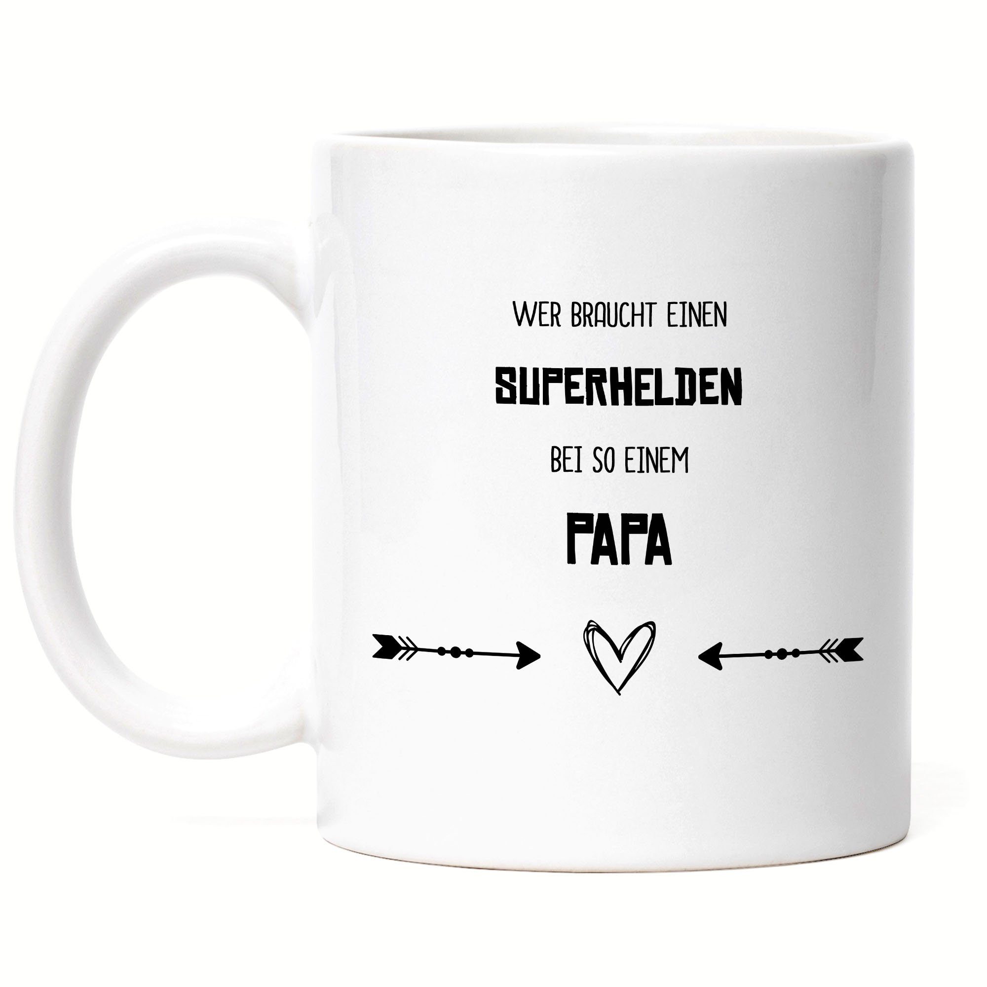 Hey!Print Tasse Wer Braucht Superhelden Tasse Bester Papa Der Welt Geschenkidee Vatertag Geburtstag, Keramik Weiß