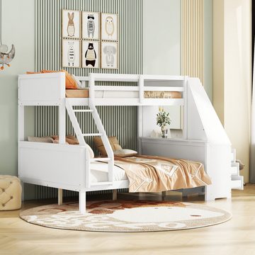 SOFTWEARY Etagenbett mit 2 Schlafgelegenheiten, Lattenrost, Schreibtisch und Rausfallschutz (90x200 cm/140x200 cm), Jugendbett