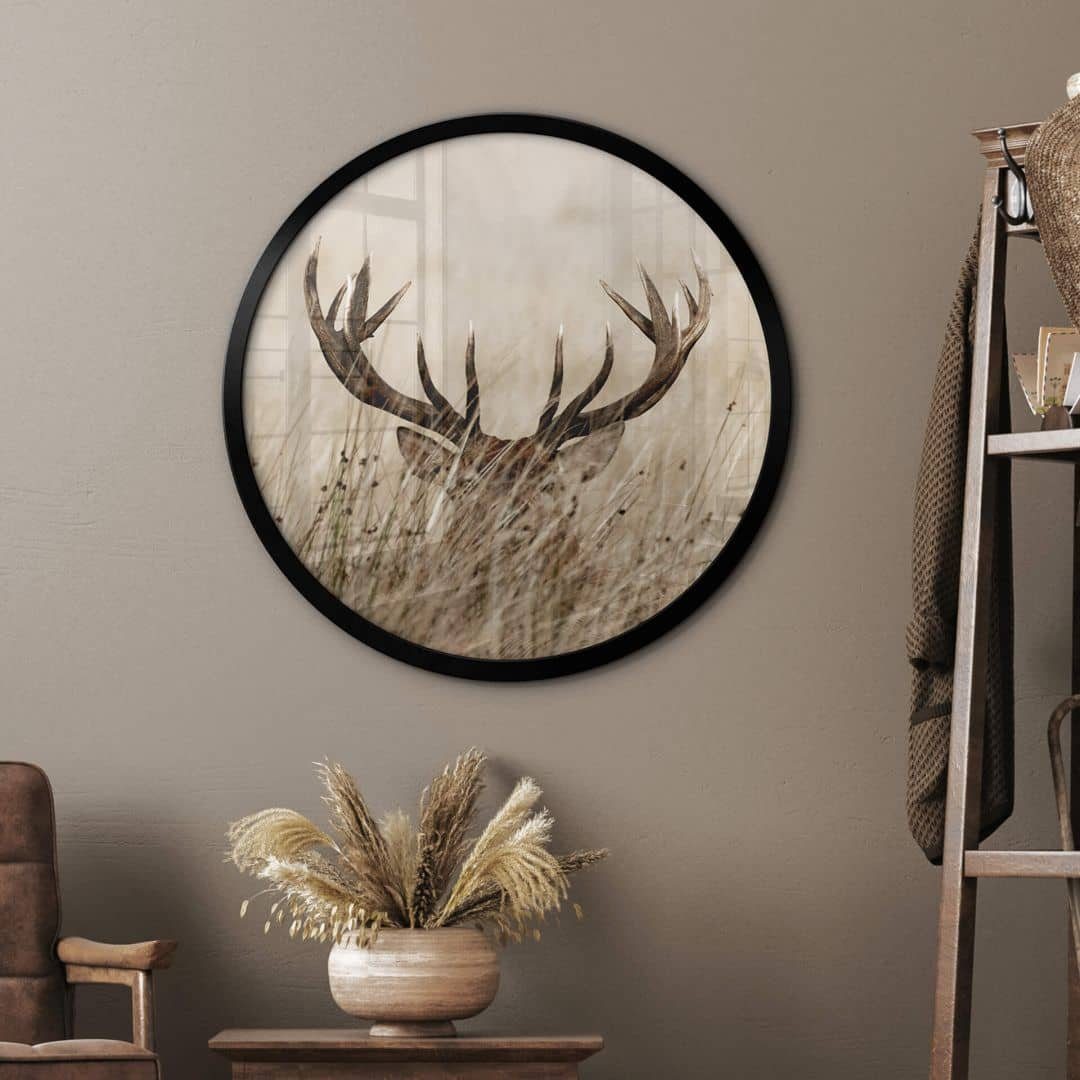 K&L Wall Art Плакат Wandbild Плакат Rund Vintage Kunstdruck Waldtiere Hirsch Geweih, Wohnzimmer Fotokunst modern