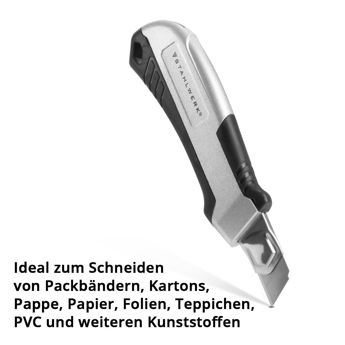 STAHLWERK Cuttermesser Premium-Cuttermesser PCM-182 ST 3er Set mit 18 mm, (Packung, 3-tlg., Set), mit 18 mm Abbrechklingen Profi Cutter