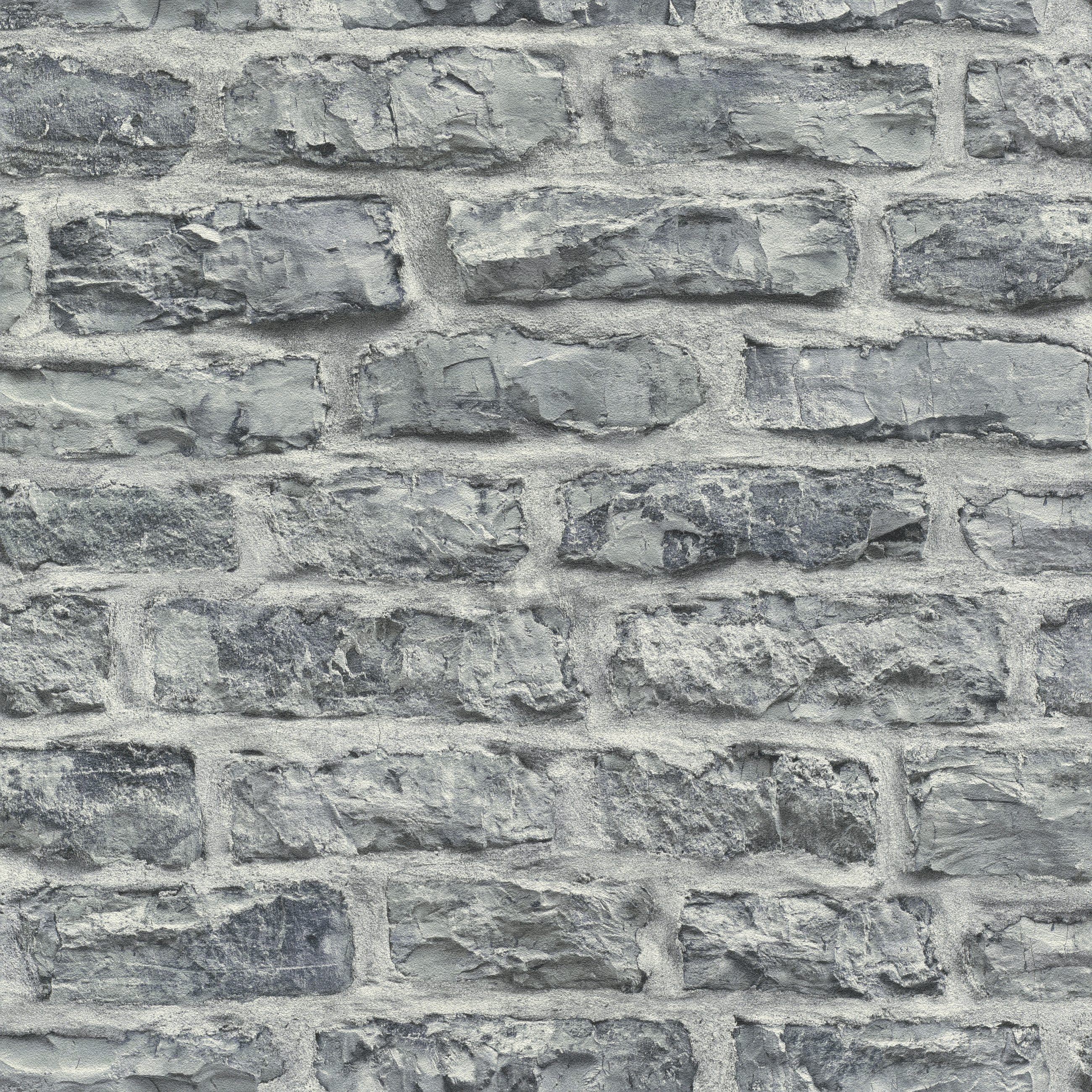 Rasch Vliestapete Steinoptik 3D in Grau - Brick - Kollektion Factory VI, strukturiert, Steinoptik, Ziegel, Steinmauer, Mauerwerk, (1 Rolle, 1 St)