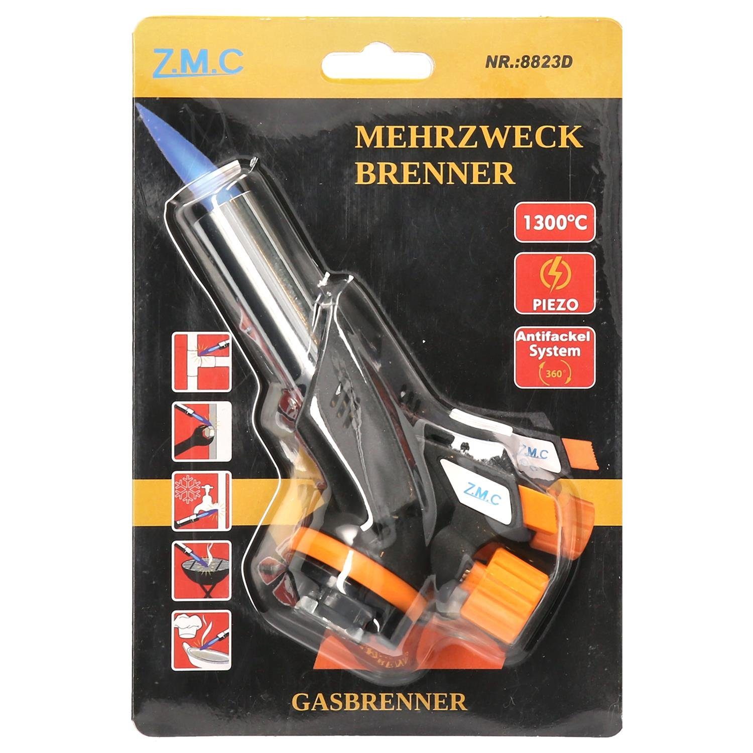 ZMC Flambierbrenner Bunsenbrenner Grillanzünder Lötlampe mit 10x Gaskartuschen 227g MSF-1a, (Temperatur von bis zu 1300 ° C, Einstellbare Flamme, Piezo-Zündung, Kohleanzünder Flambierbrenner Butangasbrenner Butangas Gaskartusche), Brenneraufsatz Gasbrenner Flambiergerät Lötbrenner Gasanzünder