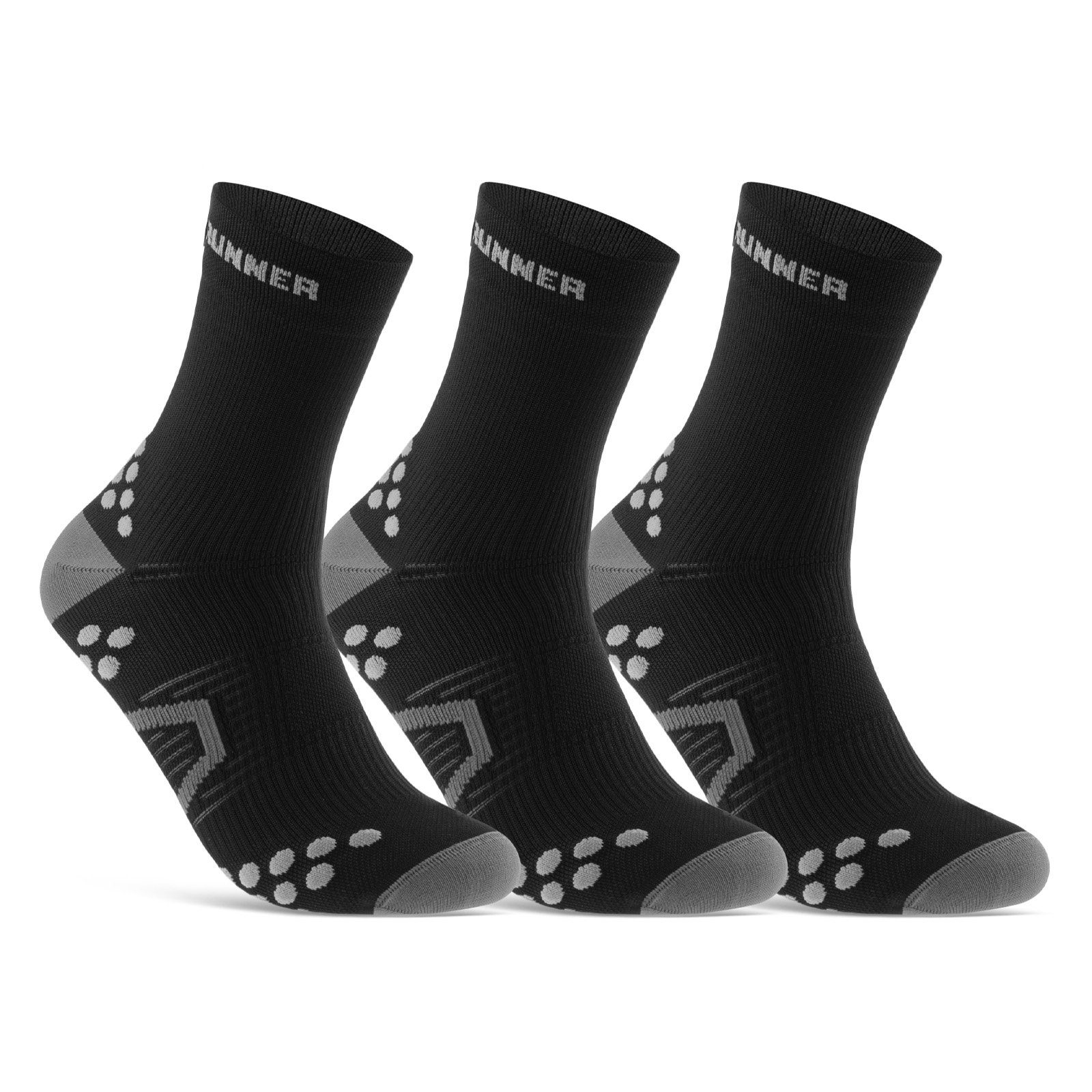 sockenkauf24 Laufsocken Sportsocken für Herren & Damen Laufsocken (3xSchwarz, 3-Paar, 39-42) Atmungsaktive Running Socks 50201P WP