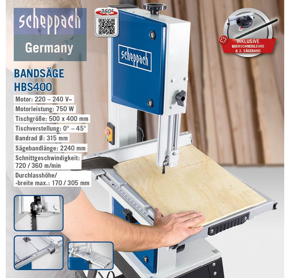 Thumbnail - Scheppach Bandsäge Bandsäge HBS400 315mm für Holz und Kunststoff, 1 Stück