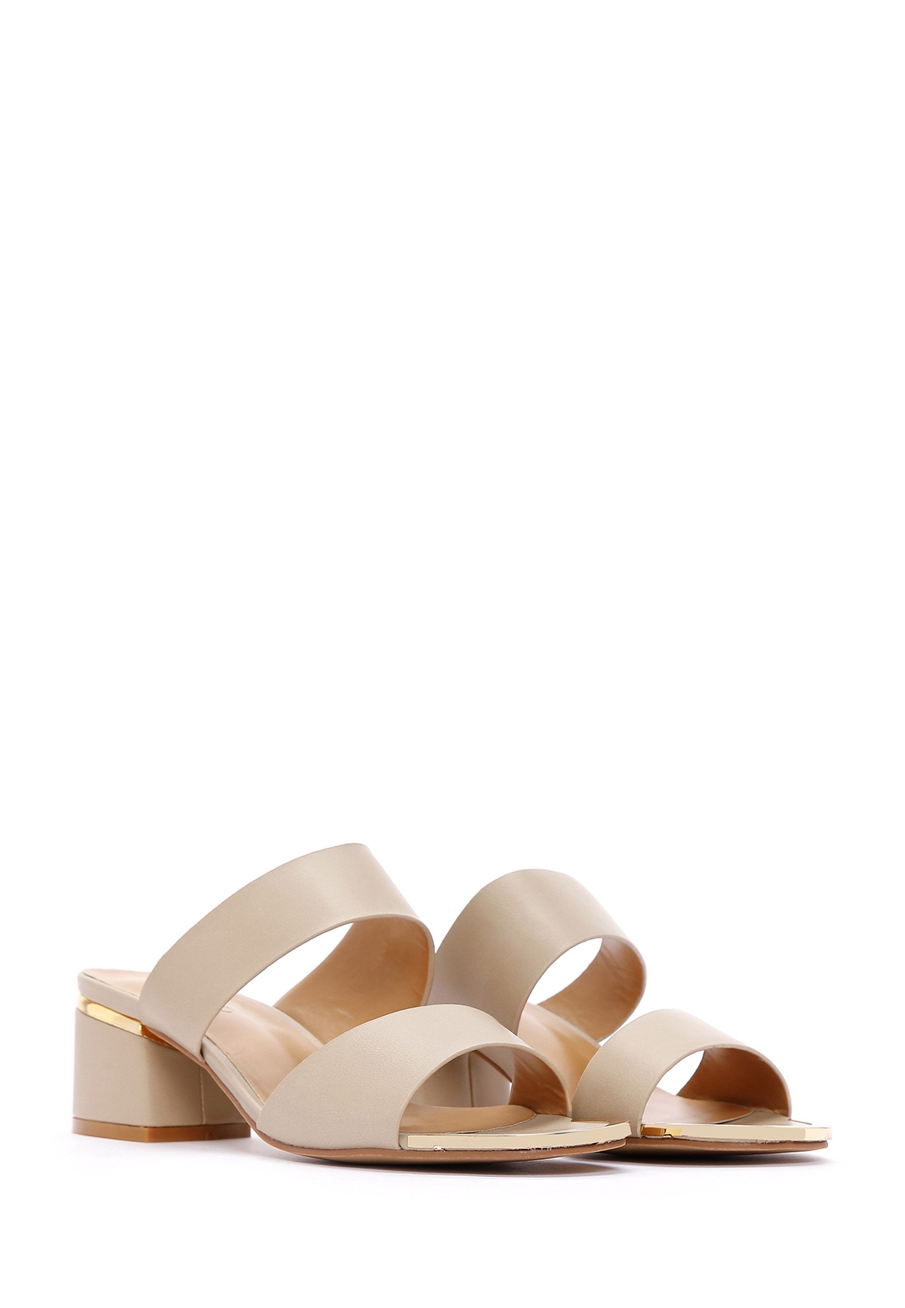 Derimod Mules aus Kunstleder mit mittelhohem Absatz Mules Kunstleder, Slip-on-Passform, Blockabsatz, Metallic-Detail