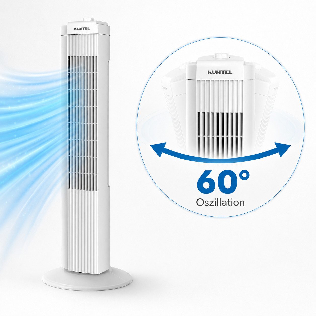 KUMTEL Standventilator, 70 cm Durchmesser, 60° Oszillation, 2-Stunden-Timer, Maximale Höhe 71 cm