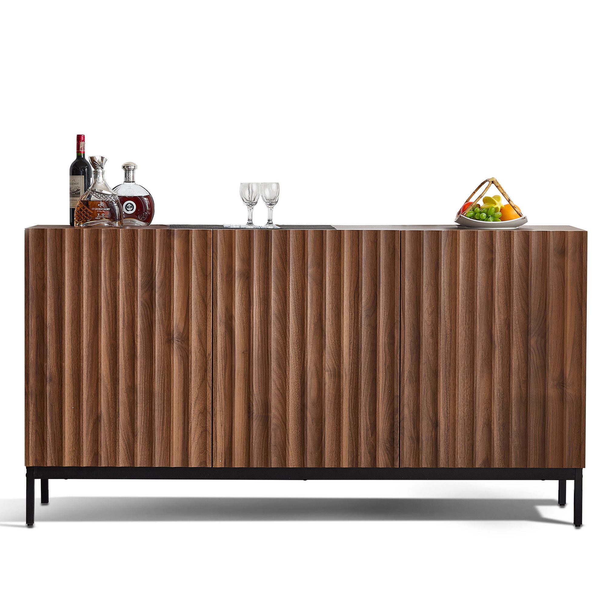 HAUSS SPOLE Sideboard Kommode Beistellschrank Buffetschrank, strukturierte Oberfläche (Kommode, Anrichte, Wohnzimmerschrank, Aufbewahrungsschrank, 1 St., 3 Türen), welliges 3D-Design, 2 verstellbaren Regalböden