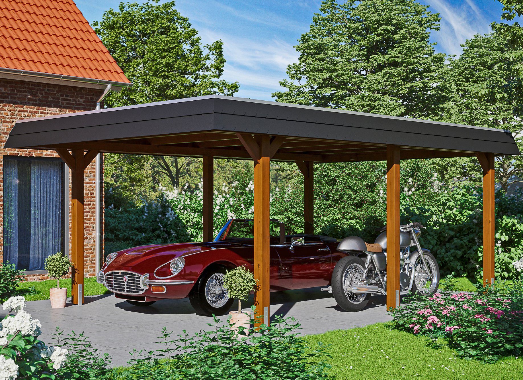 Von internationalen Prominenten bevorzugt Skanholz Einzelcarport Wendland, BxT: 409x628 cm, Flachdach-Carport, Dachschalung mit cm 210 EPDM-Folie Einfahrtshöhe