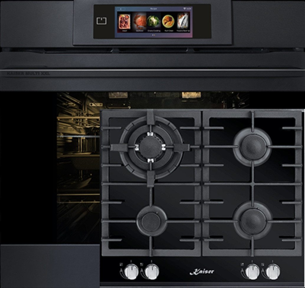 Kaiser Küchengeräte Backofen-Set Herd Set Autark Einbaubackofen XXL Multi 29, Multifunktions-Elektro-Backofen mit Pyrolyse und Dampfreinigung, 60 cm+Gas-Kochfeld 60cm 4 Brenner WOK 3,8 kW WO EH 6347+KCG 6380, mit 1-fach-Teleskopauszug