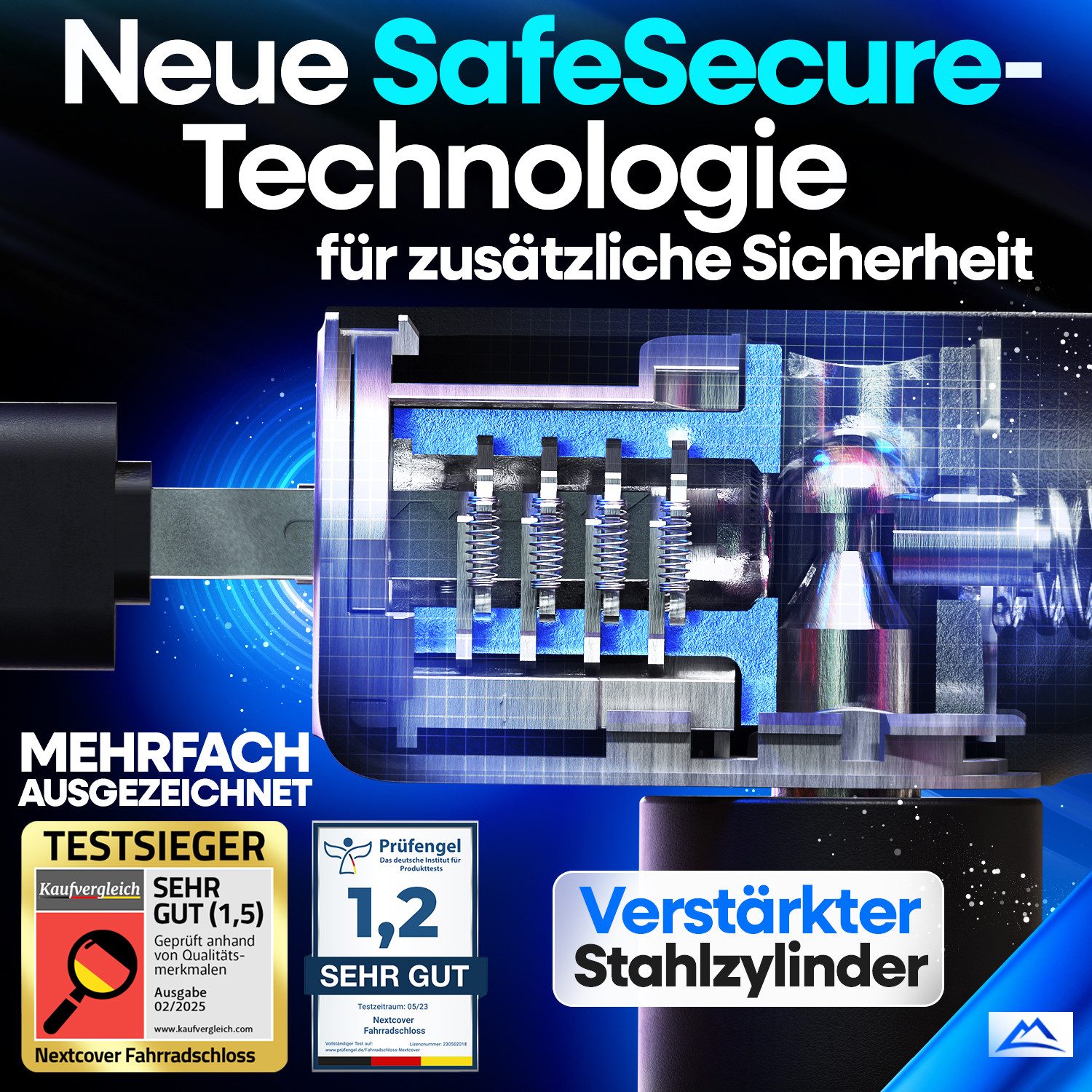 Nextcover Kettenschloss NEXTCOVER® Fahrradschloss LockOne mit Zahlencode oder Schlüssel