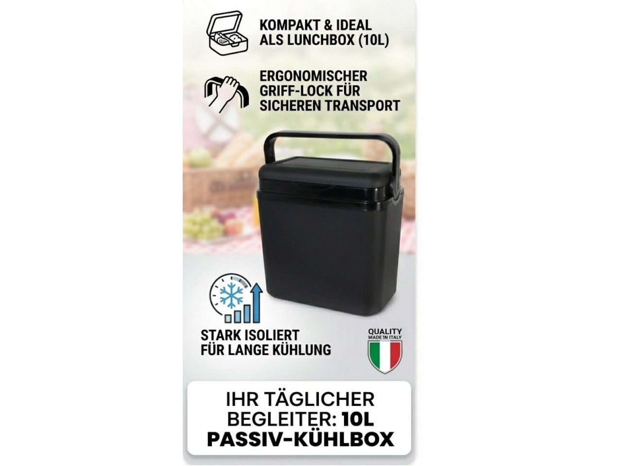Norländer Kühlbox Kühlbox 10L oder 24L Made in Italy für Strand Camping & Freizeit, Robuste Isolierung, ergonomischer Tragegriff, langlebiger Kunststoff – Bild 2 von 5