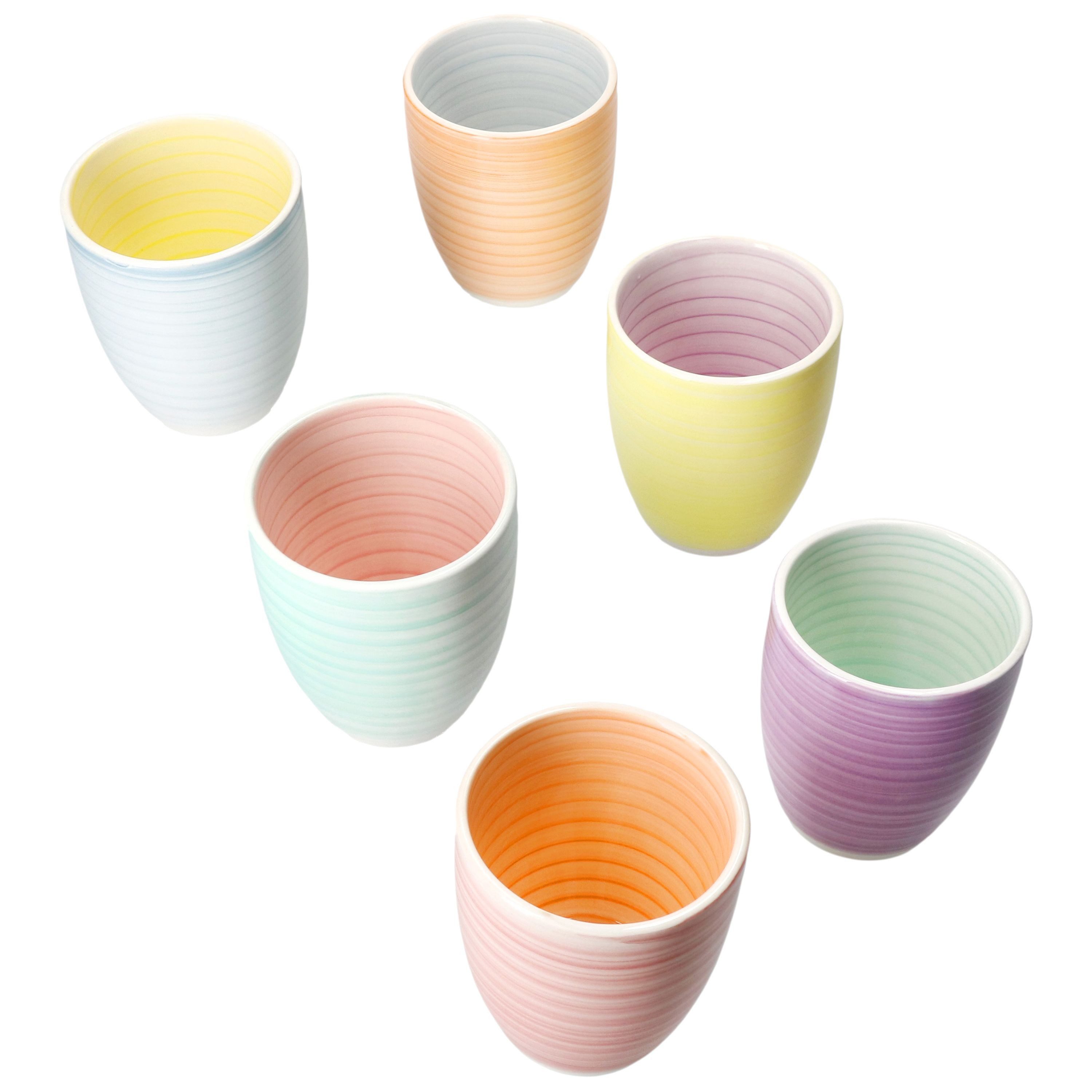 MamboCat Becher Pastello 6er Set Kaffeebecher ohne Henkel 330ml bunt Steingut-Tasse, Steingut