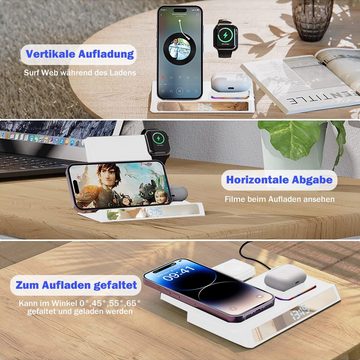 JOEAIS Induktive Ladestation 4 in 1 Kabellose Ladegerät Wireless Charger Wireless Charger (mit USB Kabel, für SmartWatch Handy Charging Station)