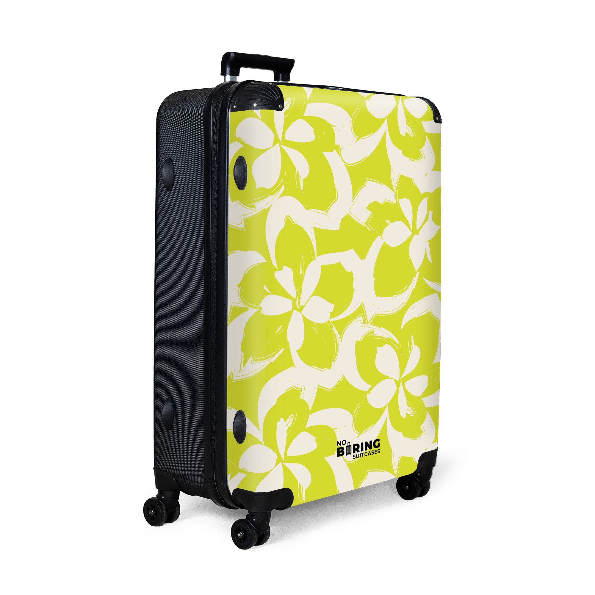NoBoringSuitcases.com© Hartschalen-Trolley Gelb mit weißen Blüten günstig online kaufen