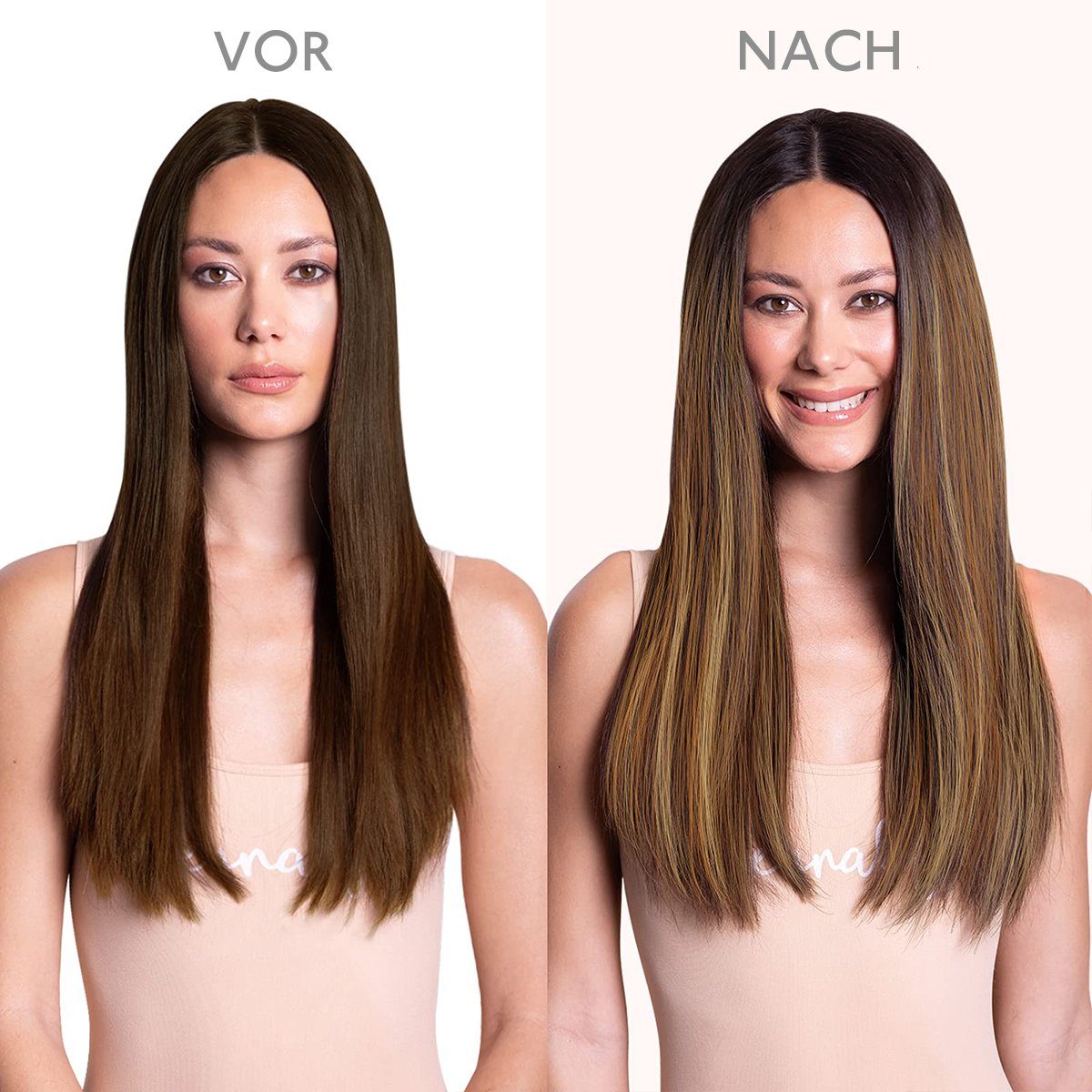 Wennalife Echthaar-Extension Nahtlose Clip-In-Haarverlängerungen,OmbreBrown bis DirtyBlonde