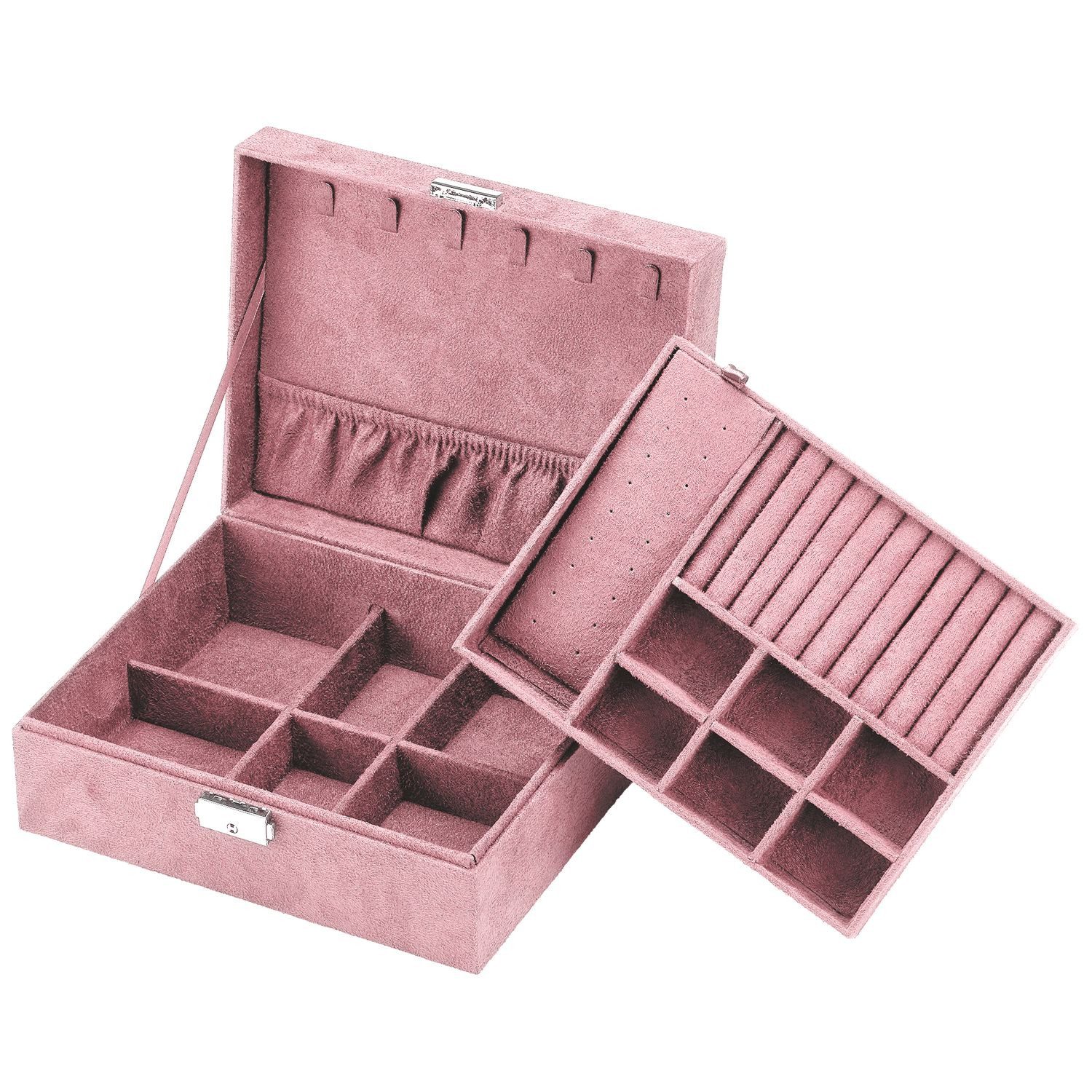 Intirilife Schmuckkasten (hochwertige Juwelenbox Schmuckschatulle Accessoirekästchen in Rosa, 1 St), Zum Aufbewahren von Ringen Ketten Uhren Ohrringen und Armbändern