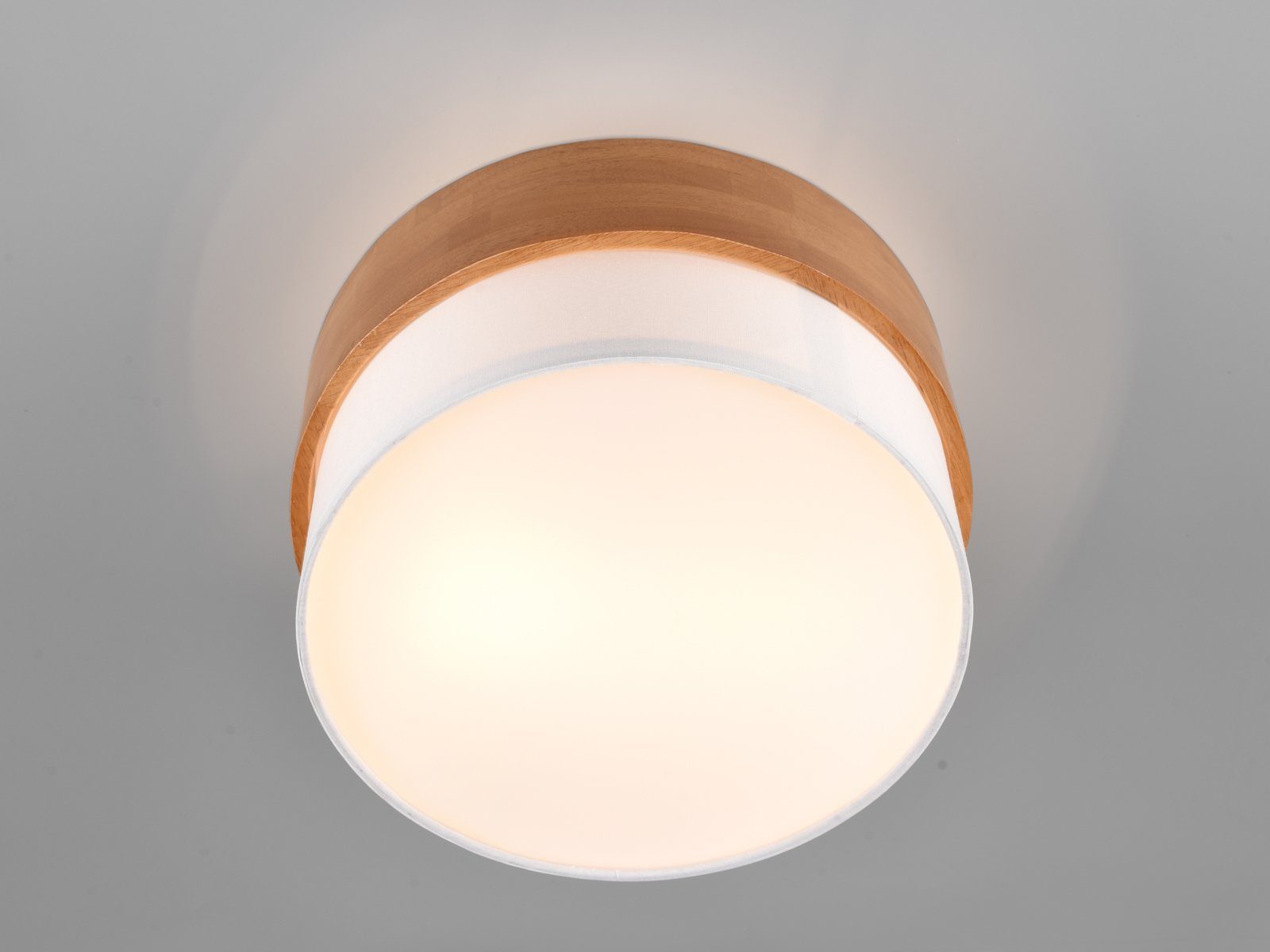meineWunschleuchte LED Deckenleuchte, Naturholz Lampenschirme wechselbar, Esstisch / Weiß Ø30cm Weiß übern Holz-lampe Warmweiß, LED Stoff skandinavisch