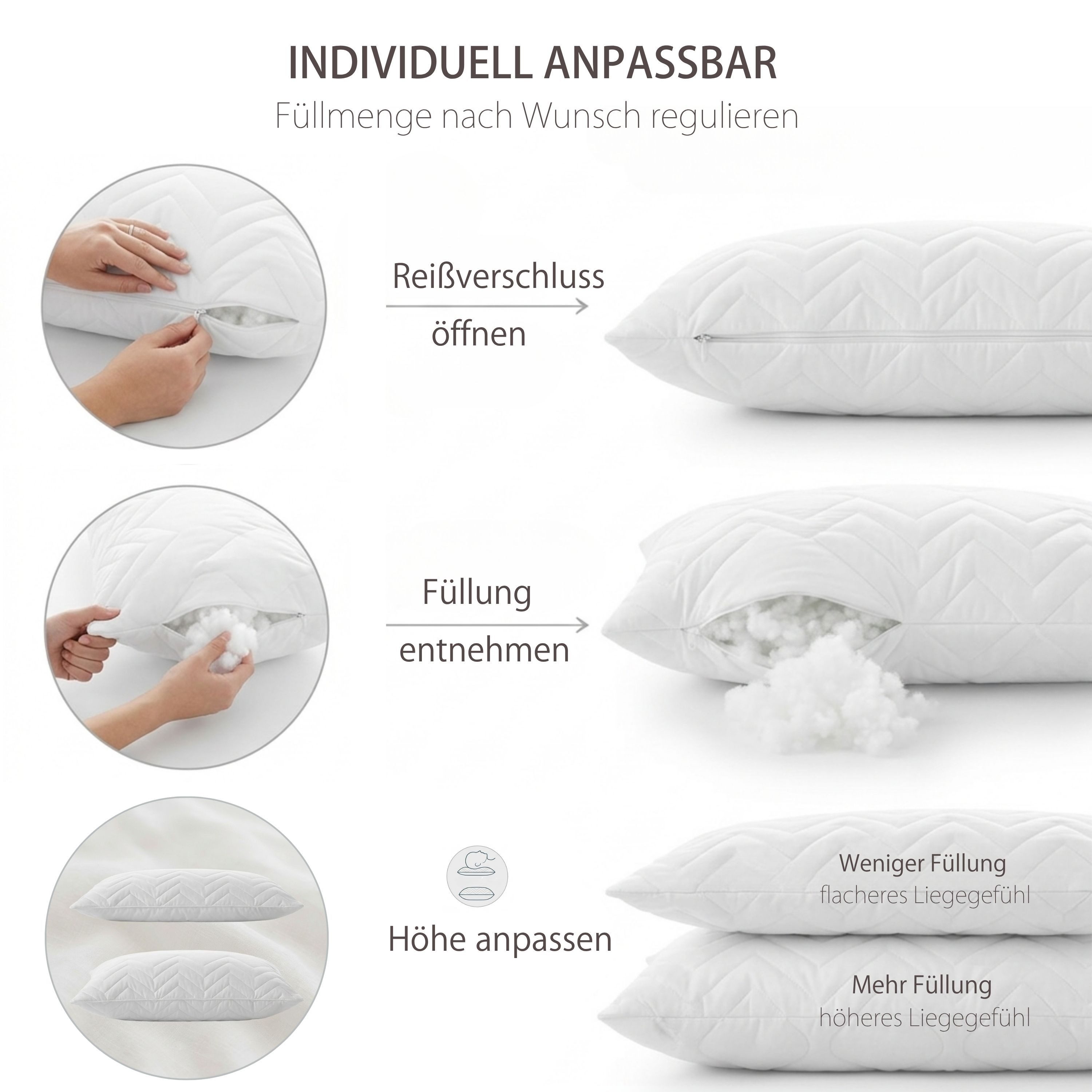 SEI Design Microfaserkissen Mikrofaser Dekokissen Sofakissen Kissen gesteppt 50x50 cm, Füllung: Faserbällchen, Bezug: Microfaser, Seitenschläfer, Rückenschläfer, Bauchschläfer, Kissen, Steppkissen, gesteppt mit Reißverschluss 95°C waschbar