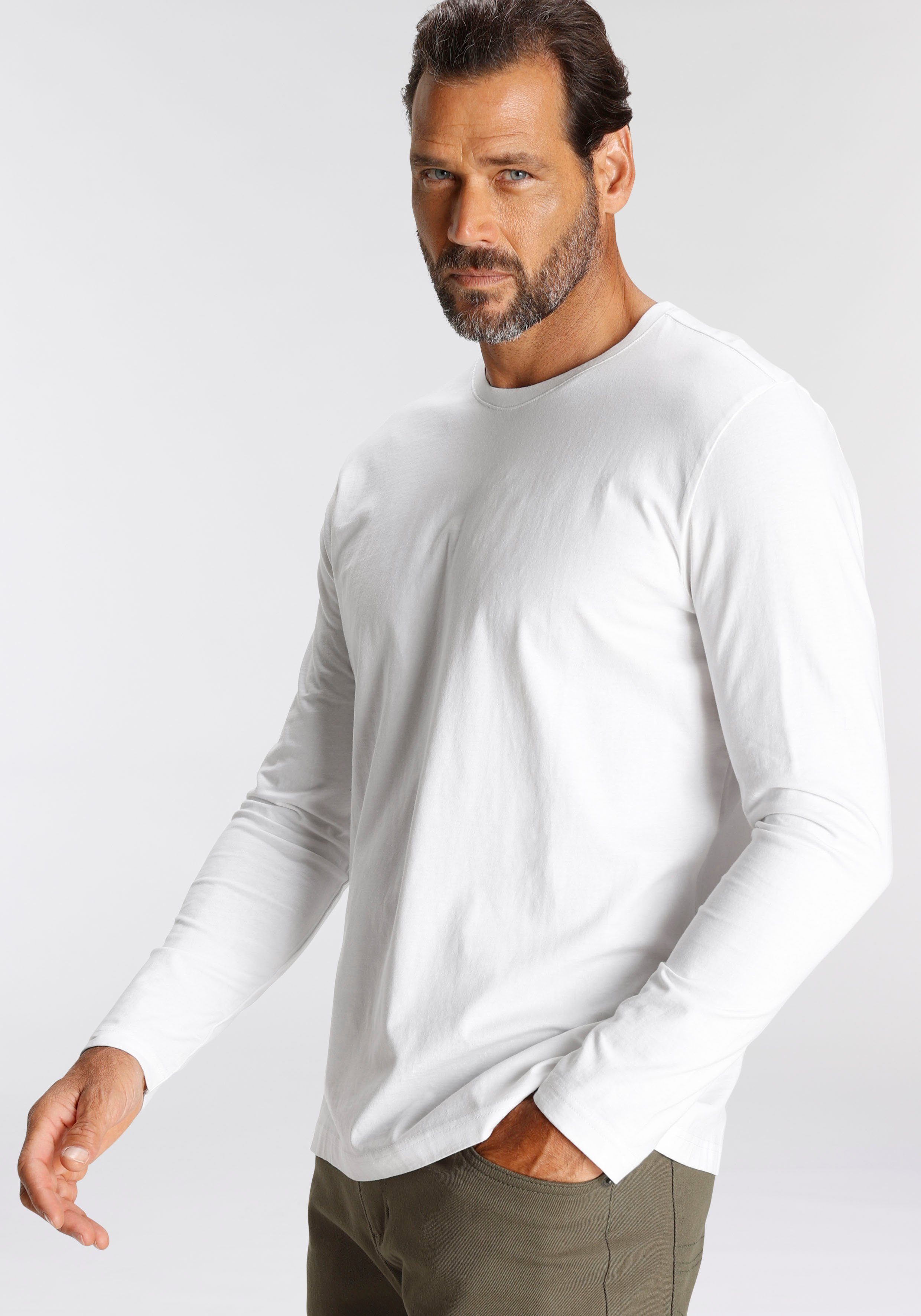 Man's World Langarmshirt neue Farbe ! (3er-Pack) Langarm, unifarben, aus Baumwolle, im 3er-Pack