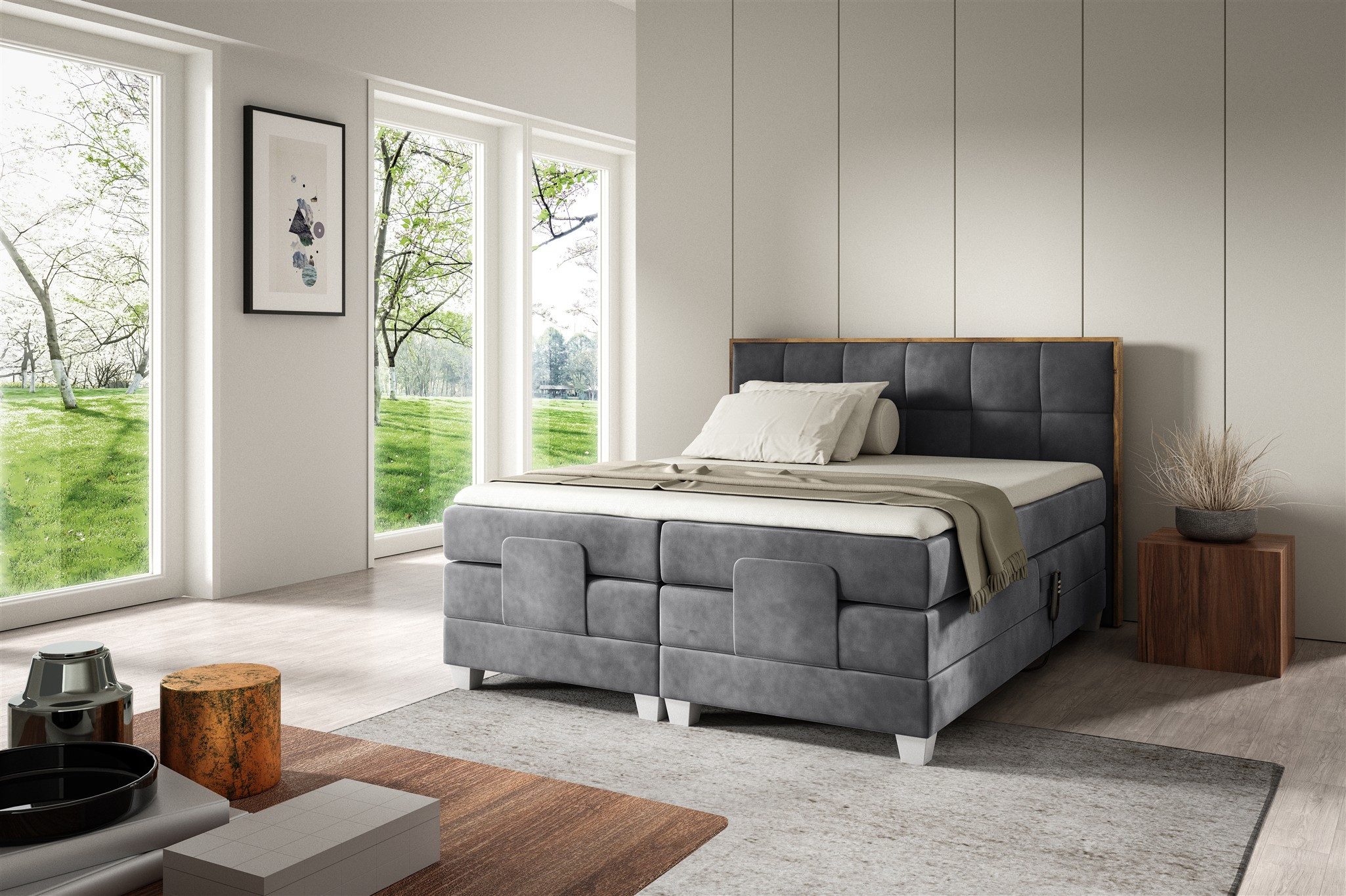 Fun Möbel Boxspringbett Schlafzimmerbett HENRY Elektrisch in Stoff Fresh (mit Bonell- und Taschenfederkernmatratze), Fuß- und Kopfteil elektrisch verstellbar