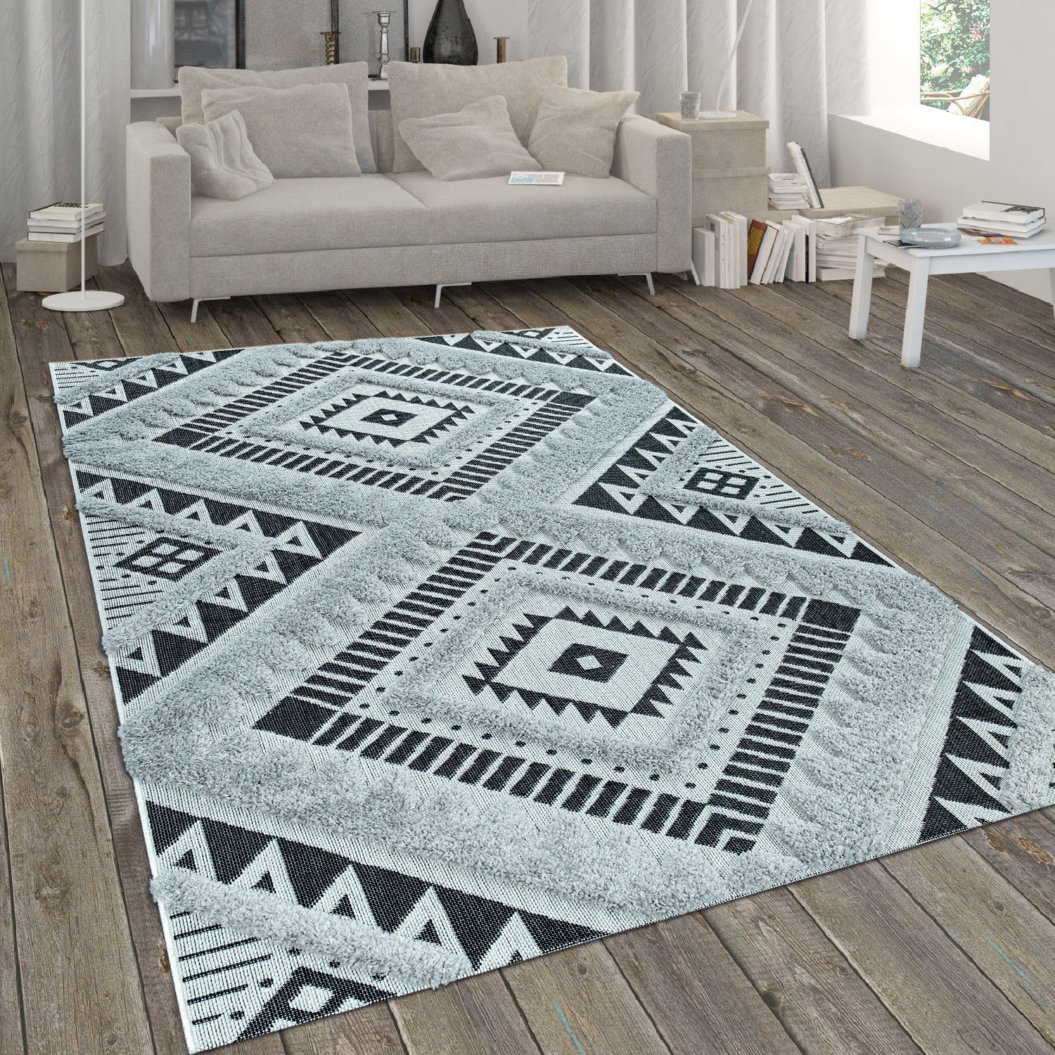 Teppich Eupen 471, Paco Outdoor 22 mm, Rauten Höhe: In- Muster, und schwarz Home, Hoch-Tief-Struktur, geeignet rechteckig