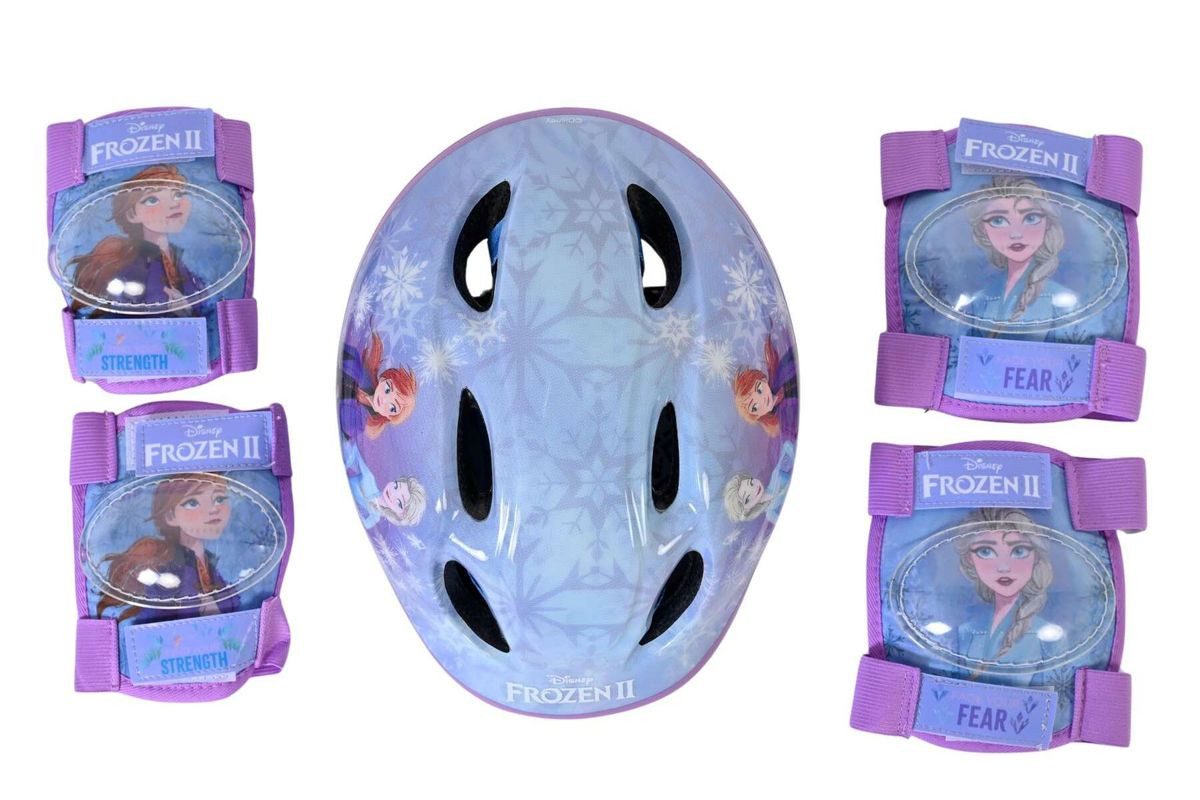 Volare Fahrradhelm Fahrradhelm Fahrrad Helm Knieschoner Ellenbogenschoner FROZEN Elsa SET, Verstellbar Kinnriemen, Belüftungsöffnungen, Extra leicht, Gr.:52-56cm
