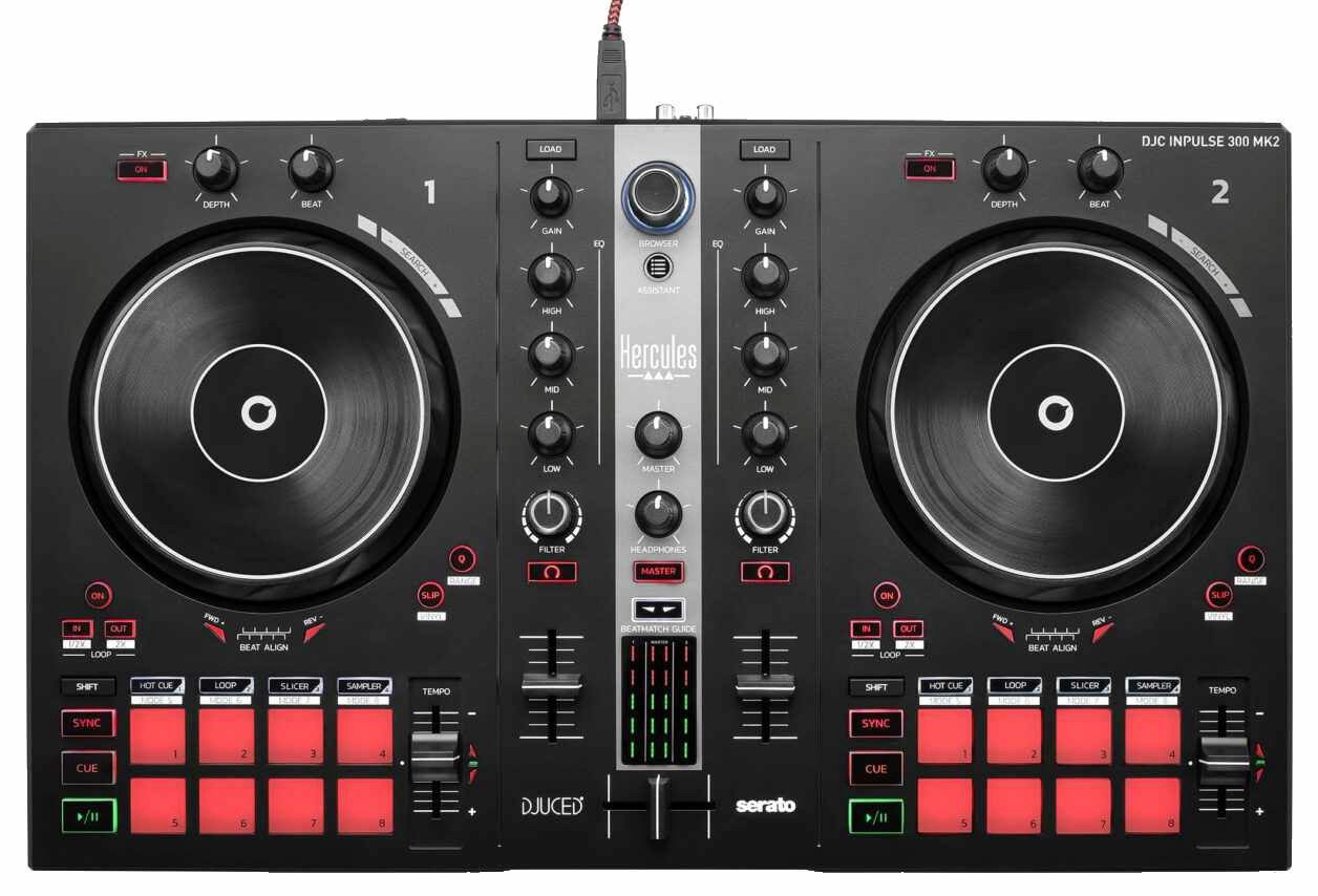 HERCULES DJ Controller Inpulse 300 MK2 - mit Beatmatch Guide-Funktion, inkl. Lizenzen für Serato DJ Lite & DJUCED