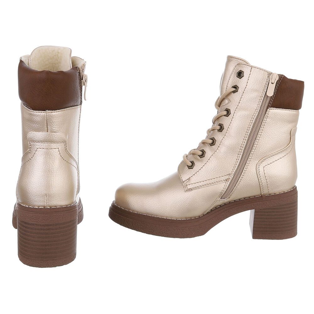Ital-Design Elegante Damen-Stiefelette mit hochwertigem Material und Komfort Schnürstiefelette (90755990) Blockabsatz Stiefeletten in Gold – Bild 5 von 5