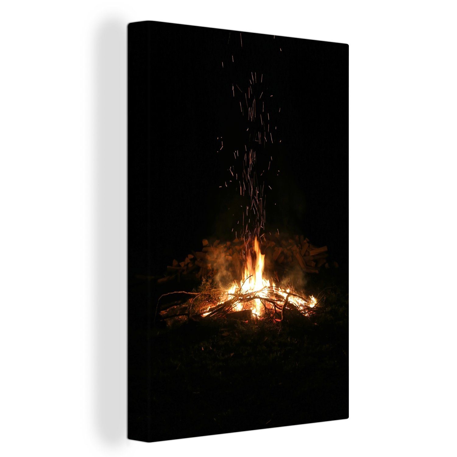 OneMillionCanvasses® Leinwandbild Lagerfeuer Nahaufnahme, (1 St), Leinwandbild fertig bespannt inkl. Zackenaufhänger, Gemälde, 20x30 cm