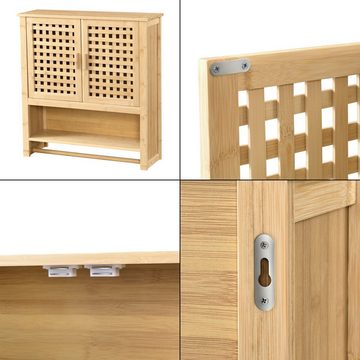 en.casa Hängeschrank Borlänge Bambus-Badschrank 66x62x20cm Natur, 2 Türen stehend 66 x 62 x 20 cm